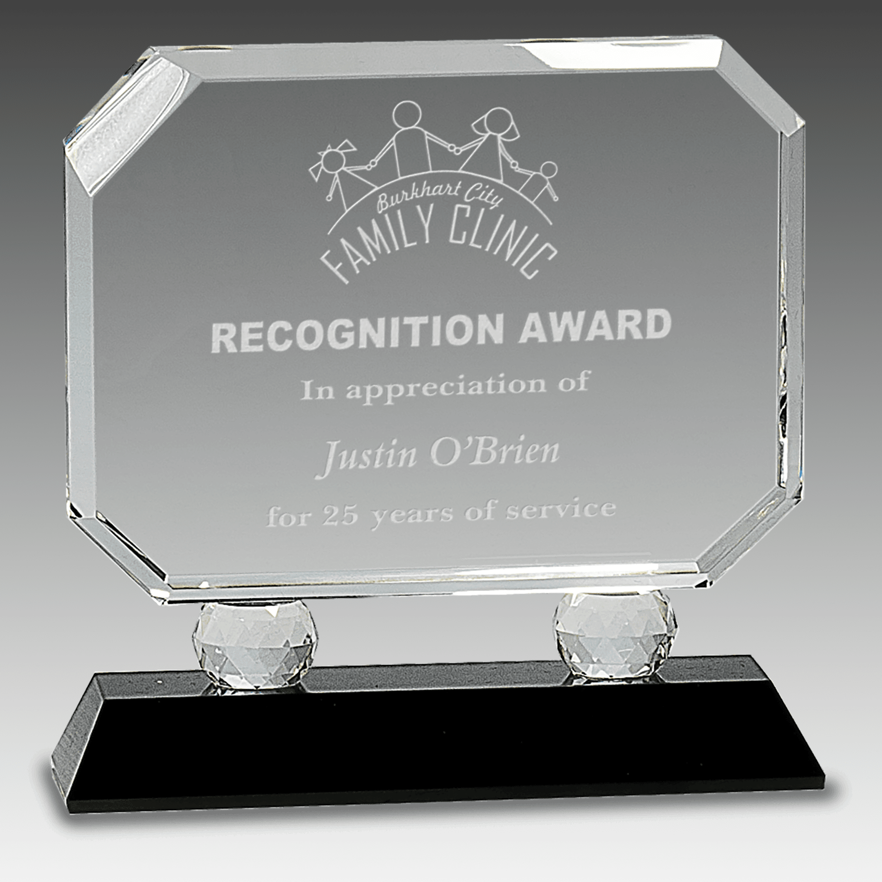 6.75" Rectangle Crystal on Black Pedestal Base