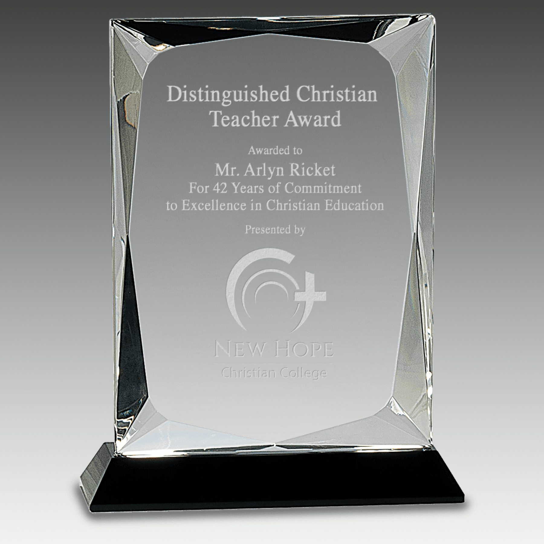 8" Clear Crystal Rectangle on Black Base