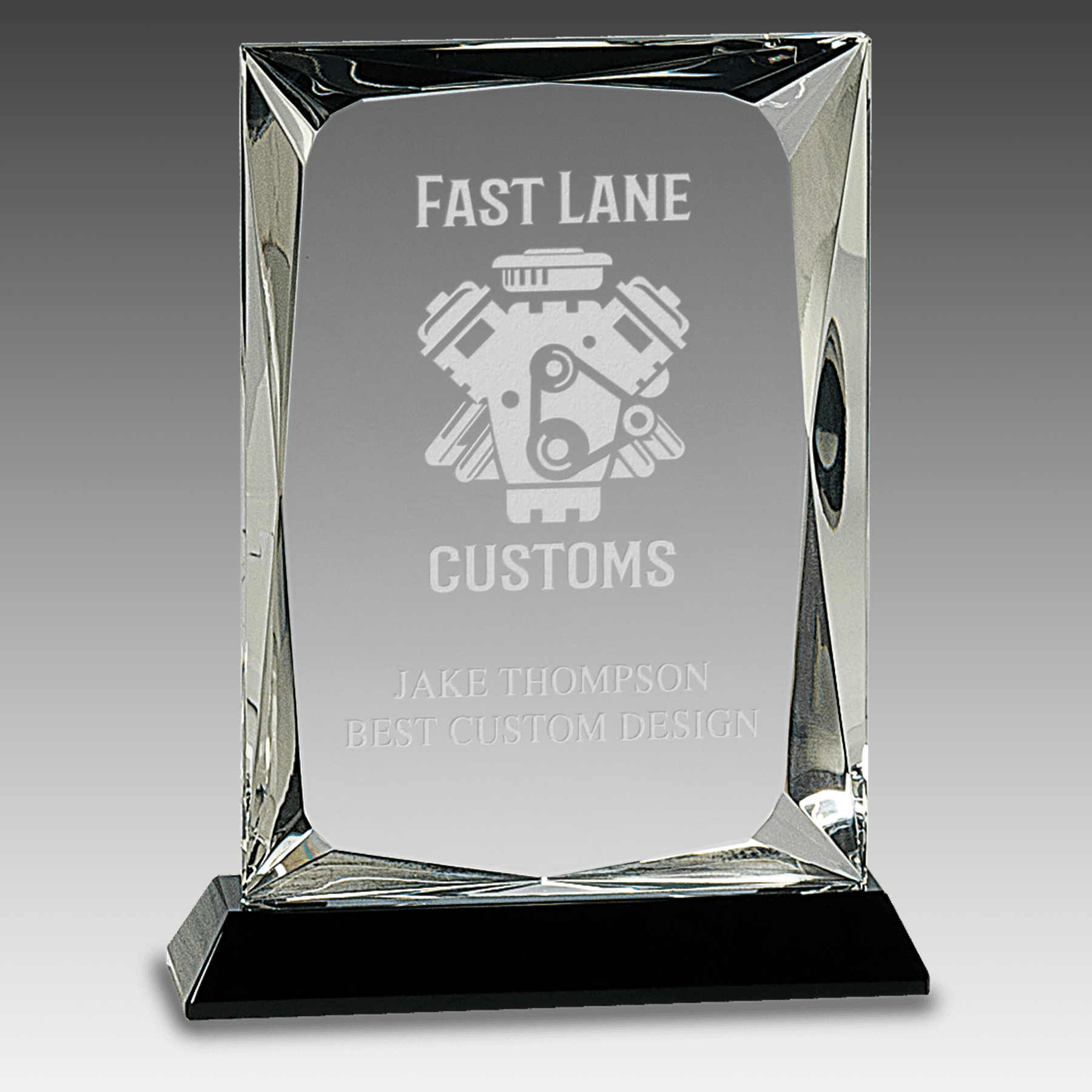 7" Clear Crystal Rectangle on Black Base