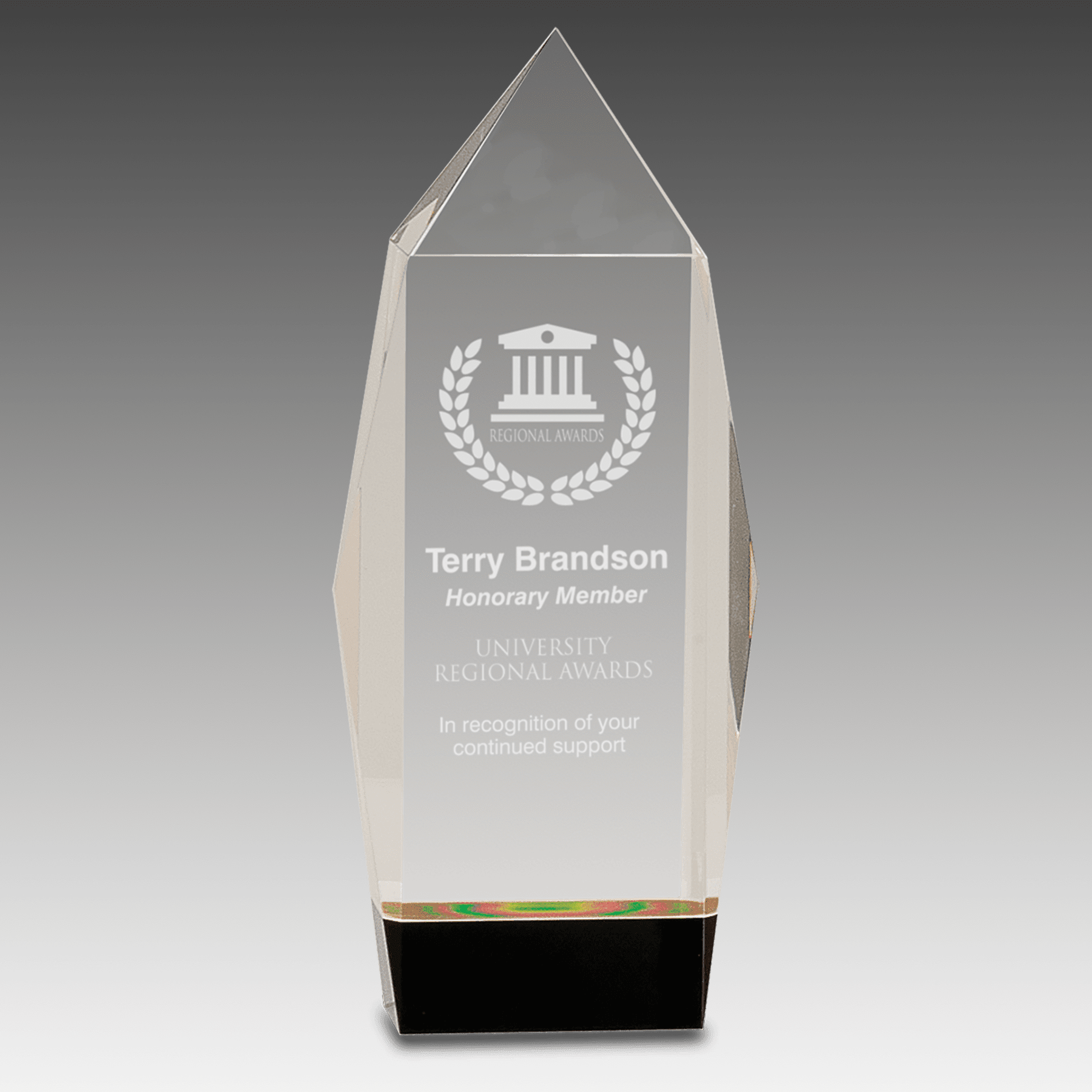 8.75" Clear Crystal Facet Rectangle on Black Base