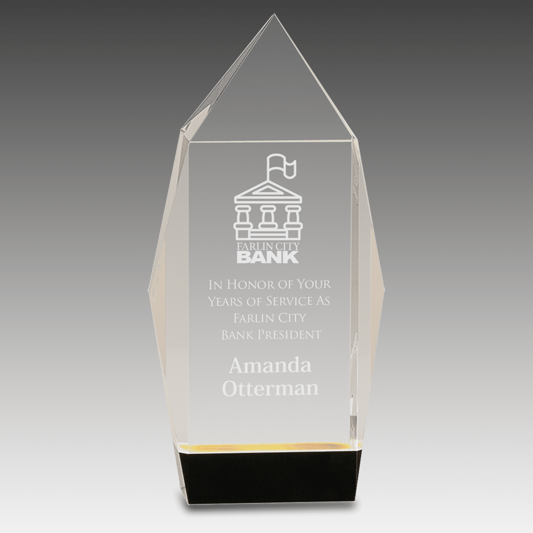 7.5" Clear Crystal Facet Rectangle on Black Base