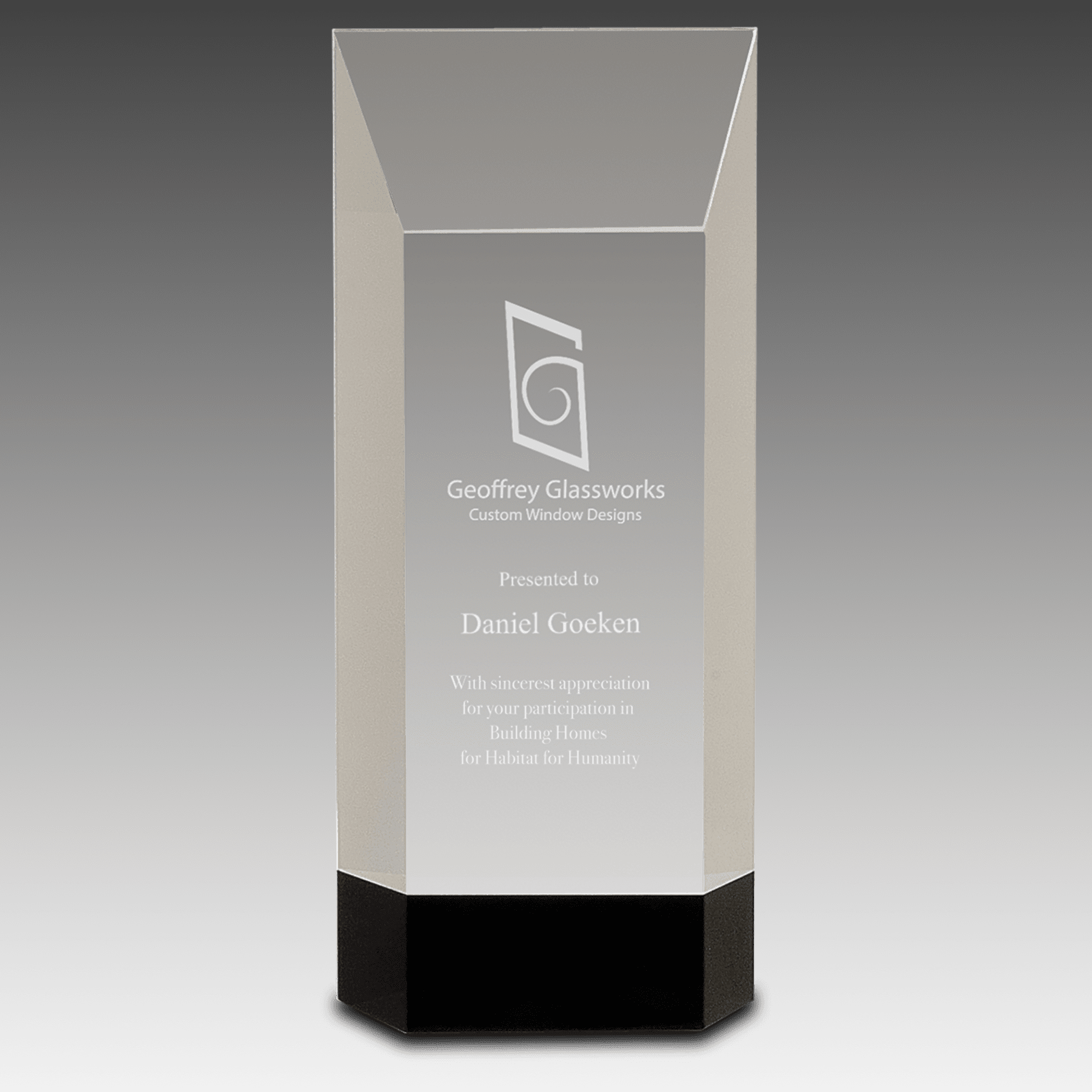 8.25" Clear Crystal Self-Standing Rectangle on Black Base