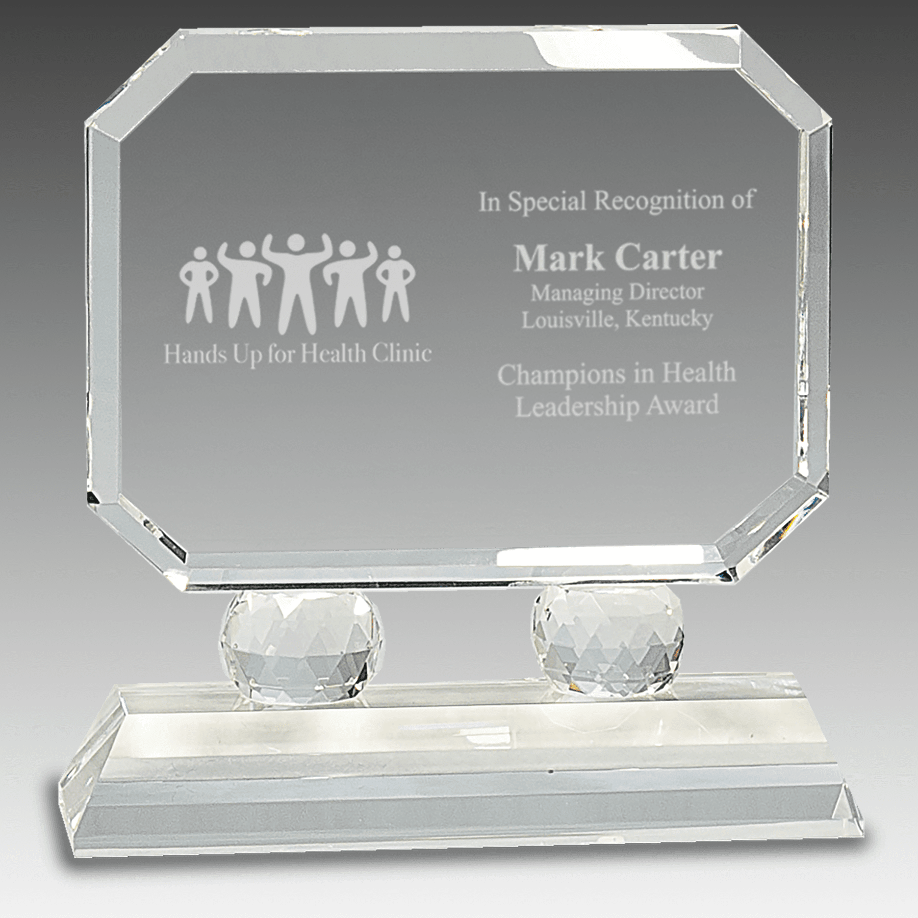 6" Rectangle Crystal on Clear Pedestal Base