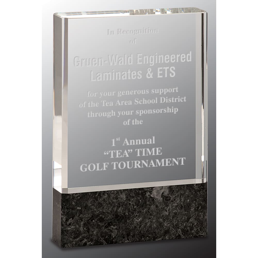 4" x 6" Clear Fusion Crystal Award with Genuine Black Marble