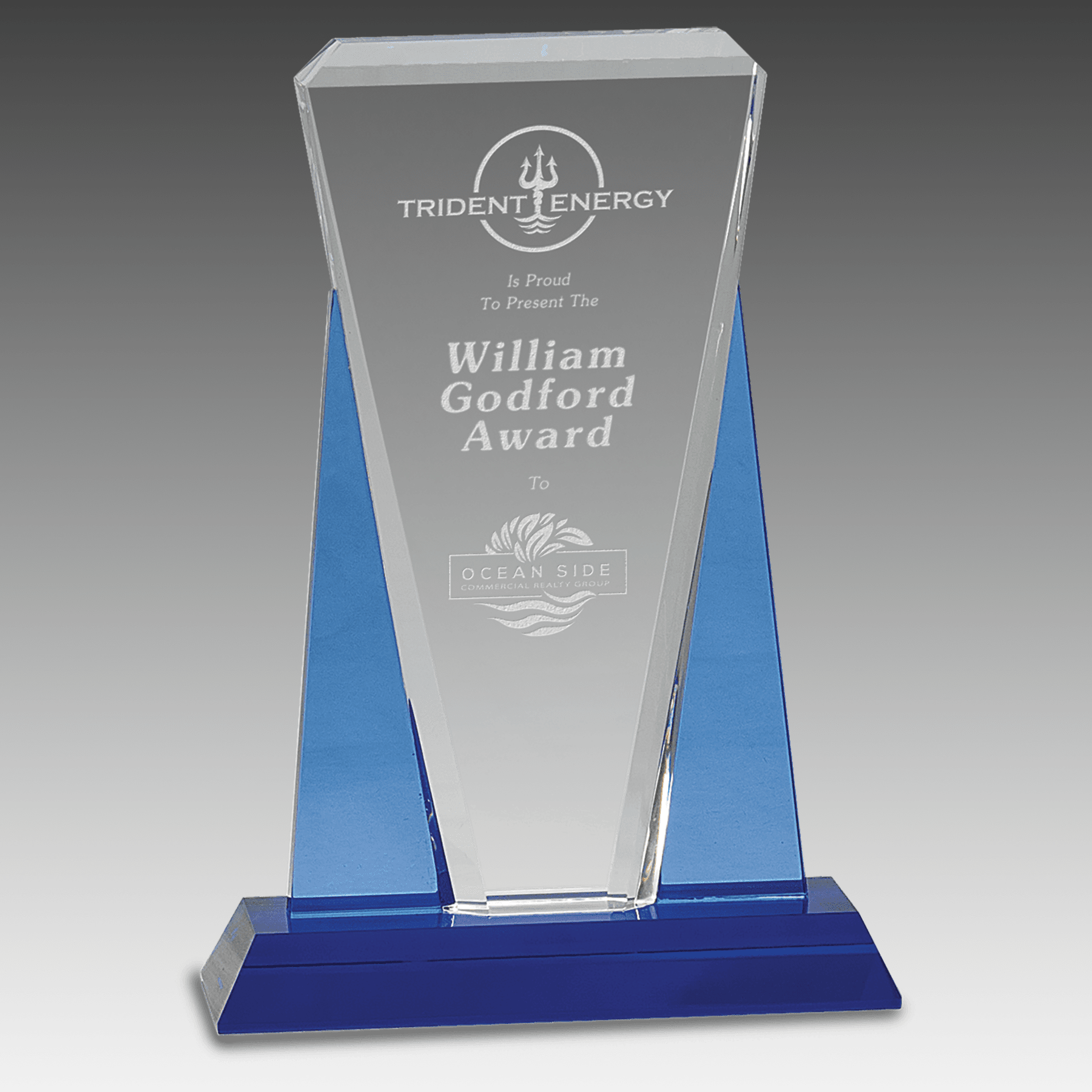 7" x 10" Blue/Clear Wedge Crystal on Blue Pedestal Base
