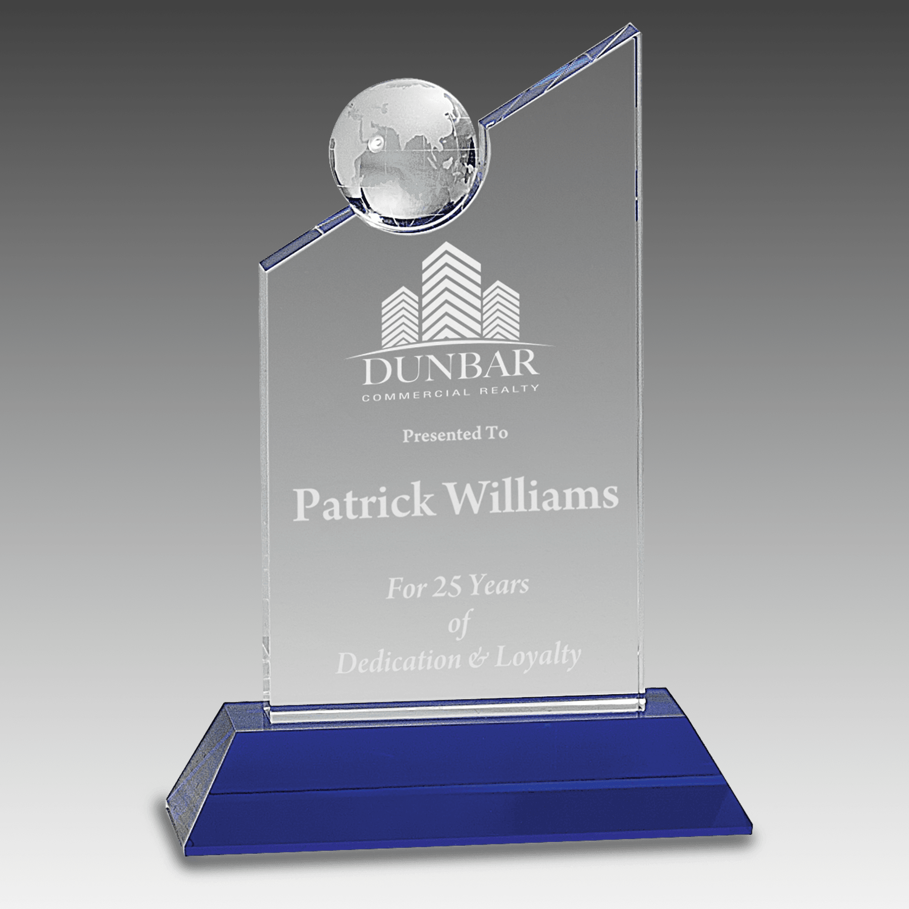 8.25" Clear Crystal with Inset Crystal Globe and Blue Base