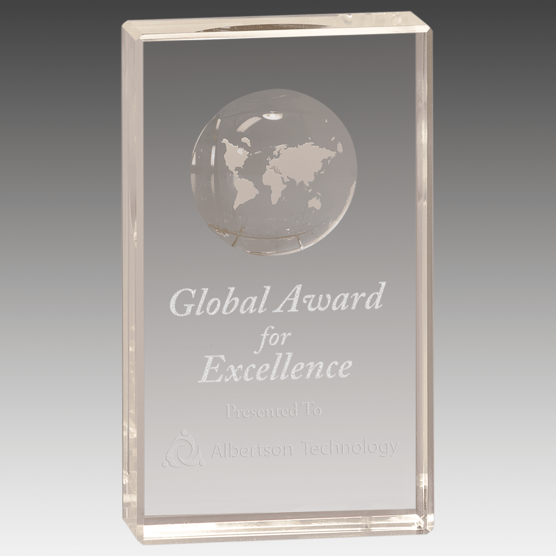 6" Clear Crystal Rectangle with Globe Etching