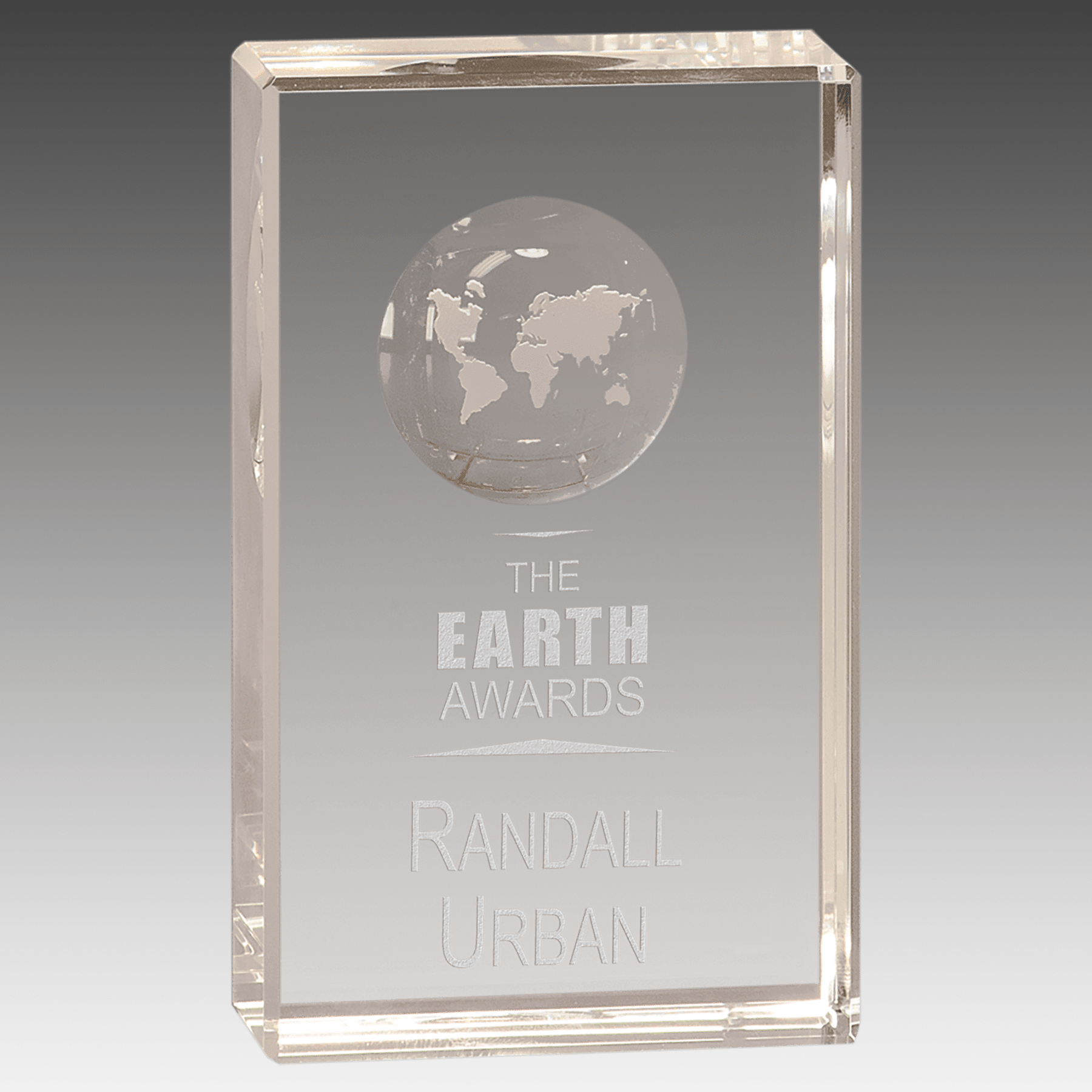 5" Clear Crystal Rectangle with Globe Etching