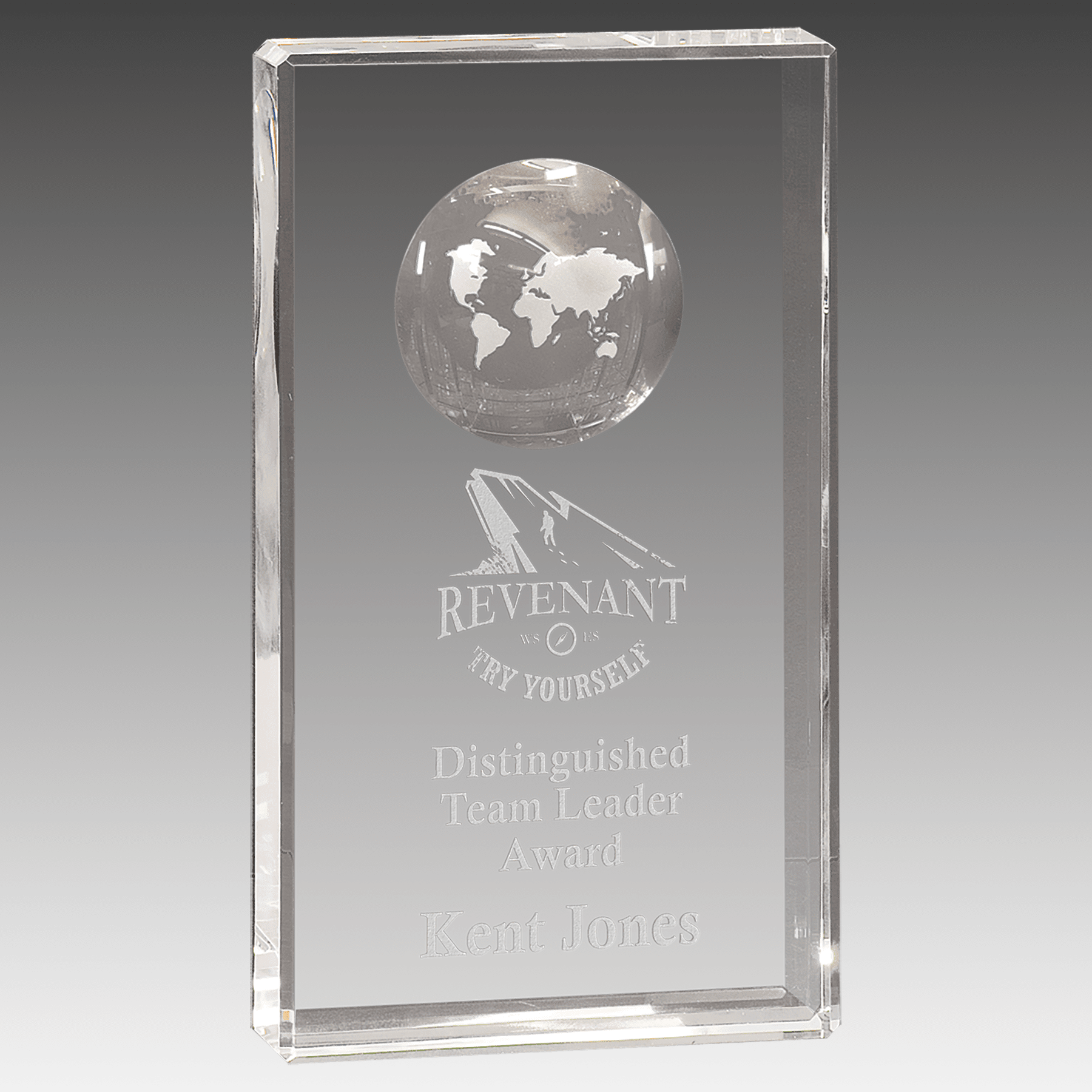 8" Clear Crystal Rectangle with Globe Etching