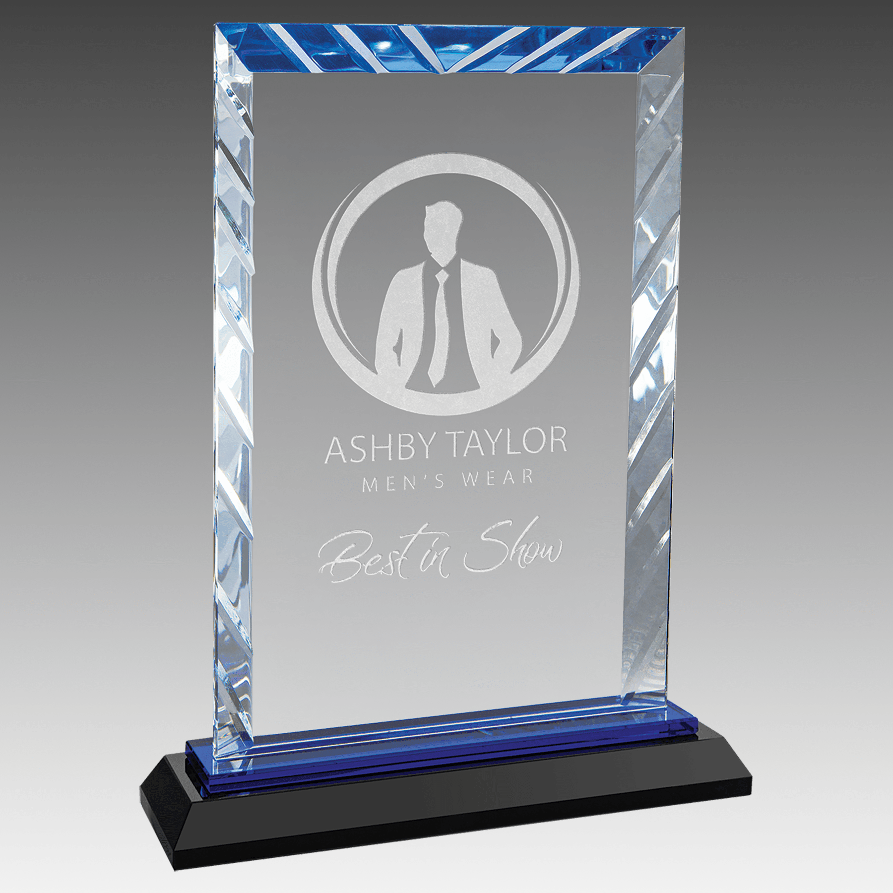 8" Rectangle Accent Glass on Blue Base