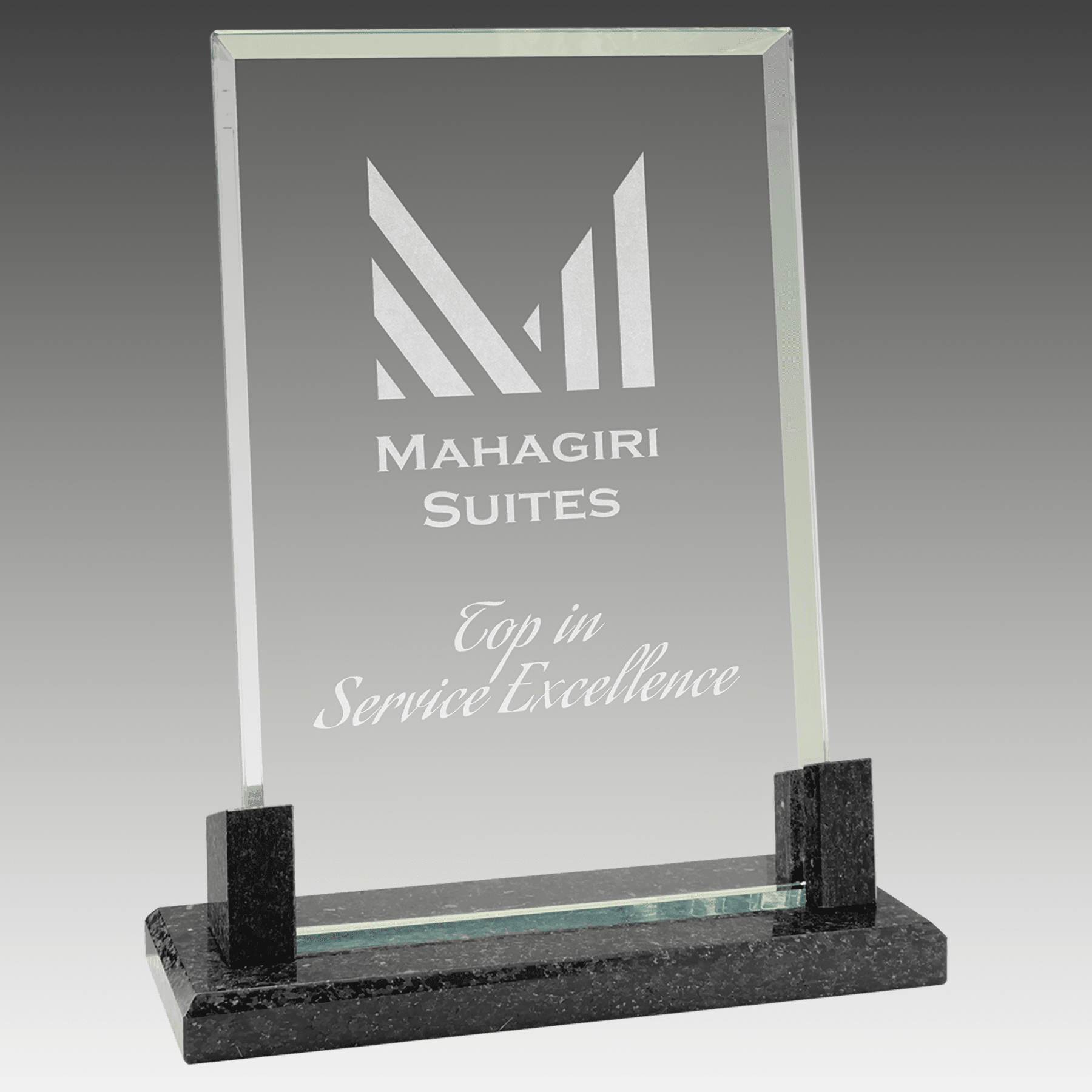 8" Rectangle Glass with Black Marble Base