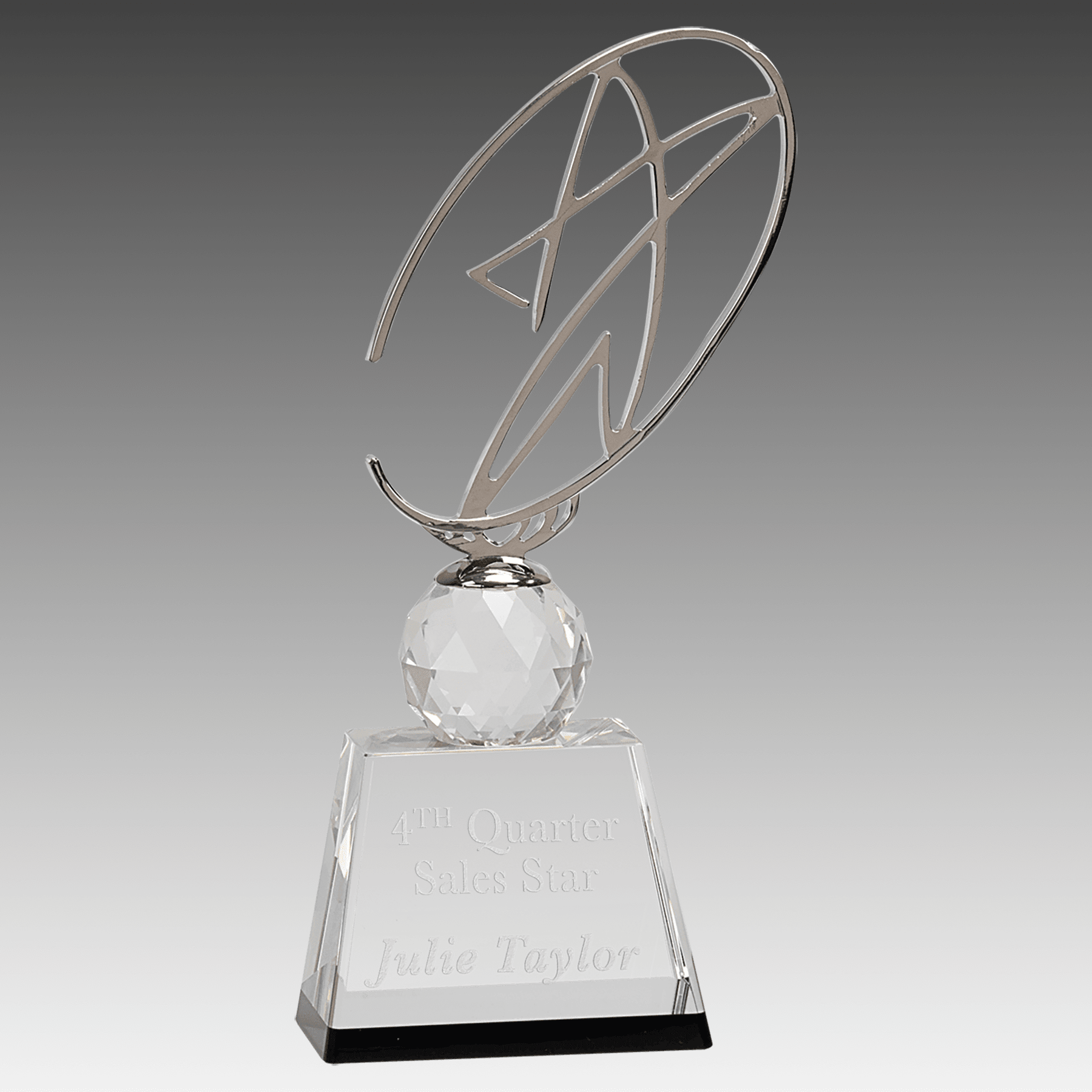 10" Clear/Black Crystal Award with Silver Metal Oval Star