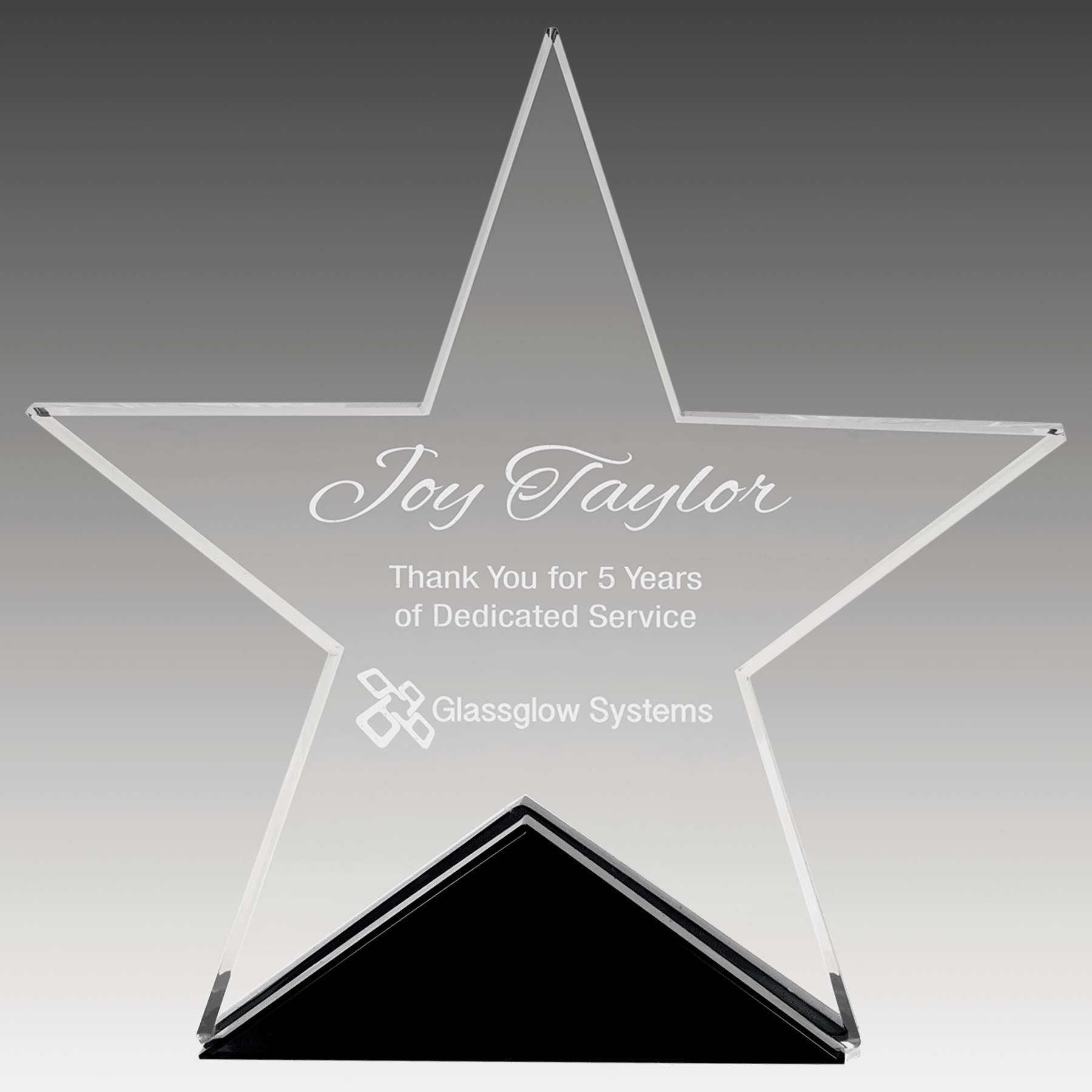 5.75" x 5.5" Clear Glass Star on Black Base