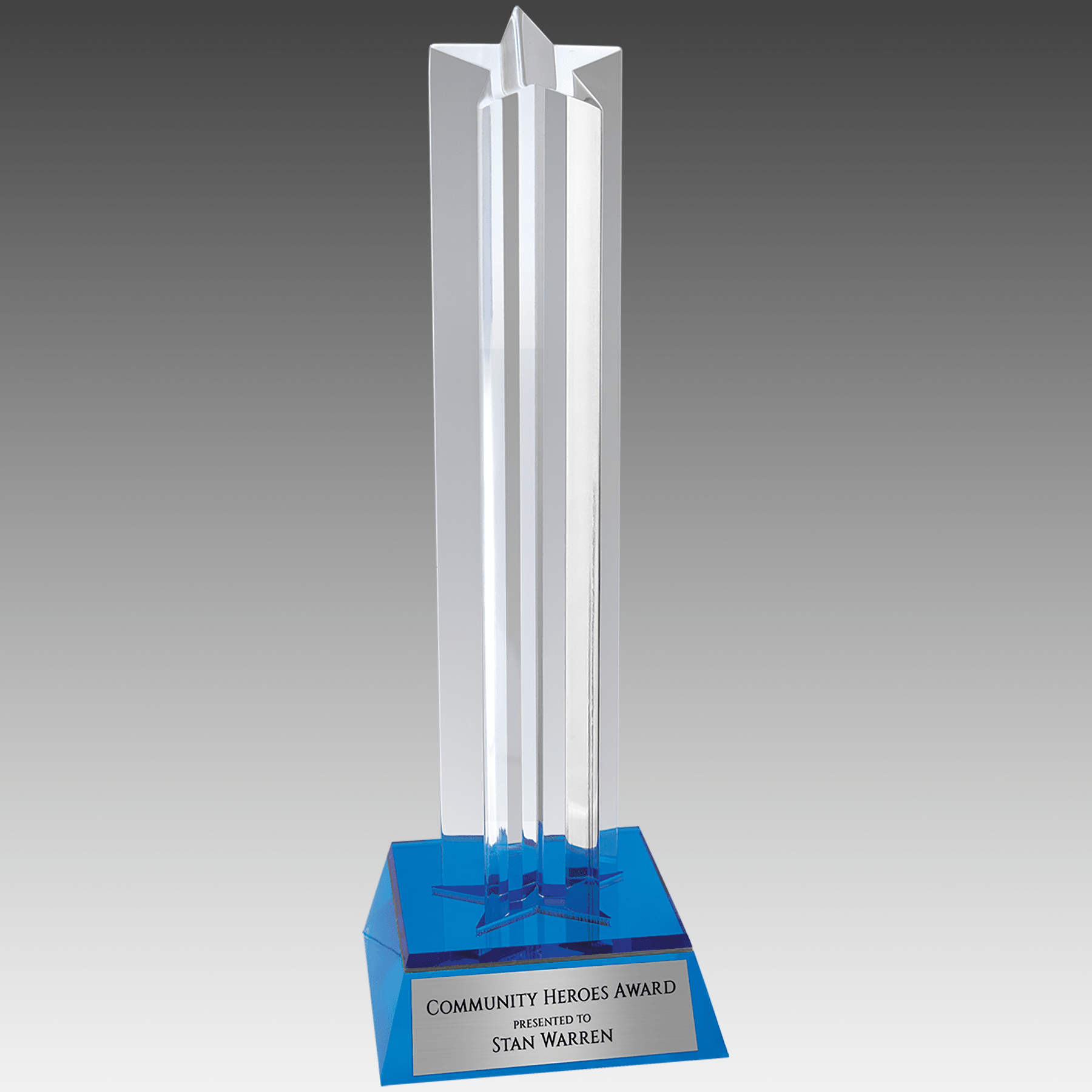 8.5" Blue Star Column Acrylic with Blue Base