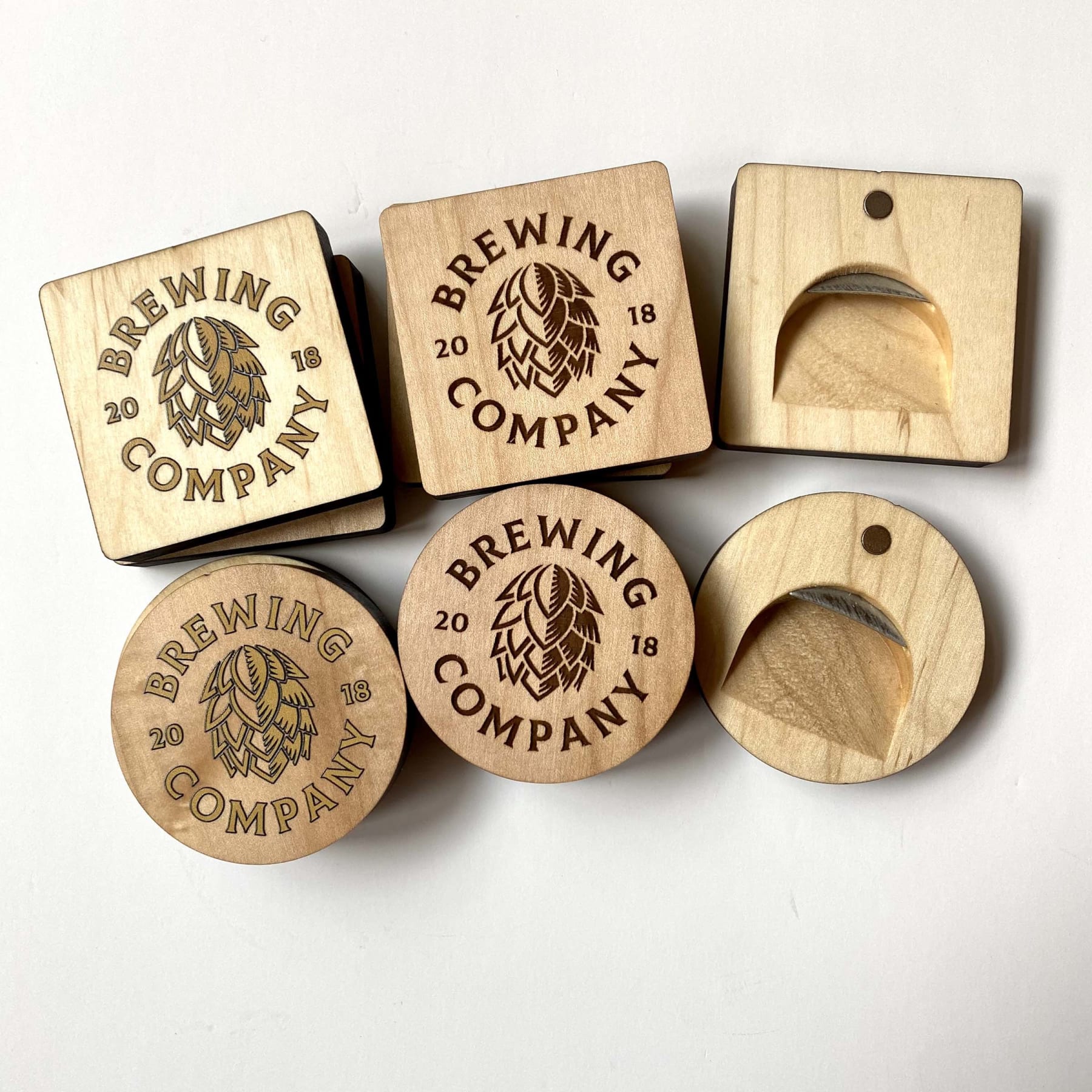 2.5" x 2.5" - Wood Bottle Opener Magnets