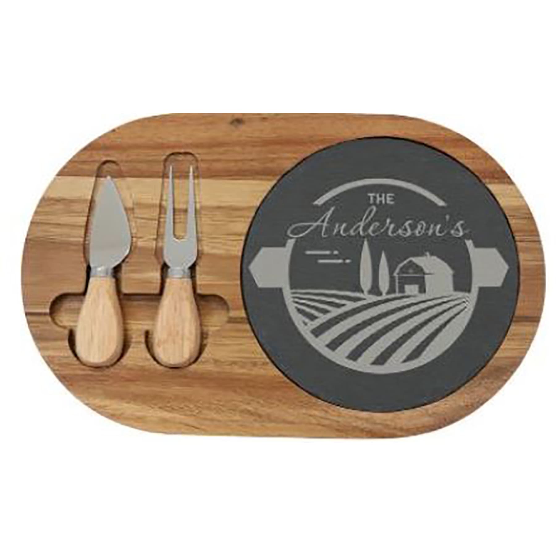 Acacia Wood/Slate Oval Cheese Set with Two Tools