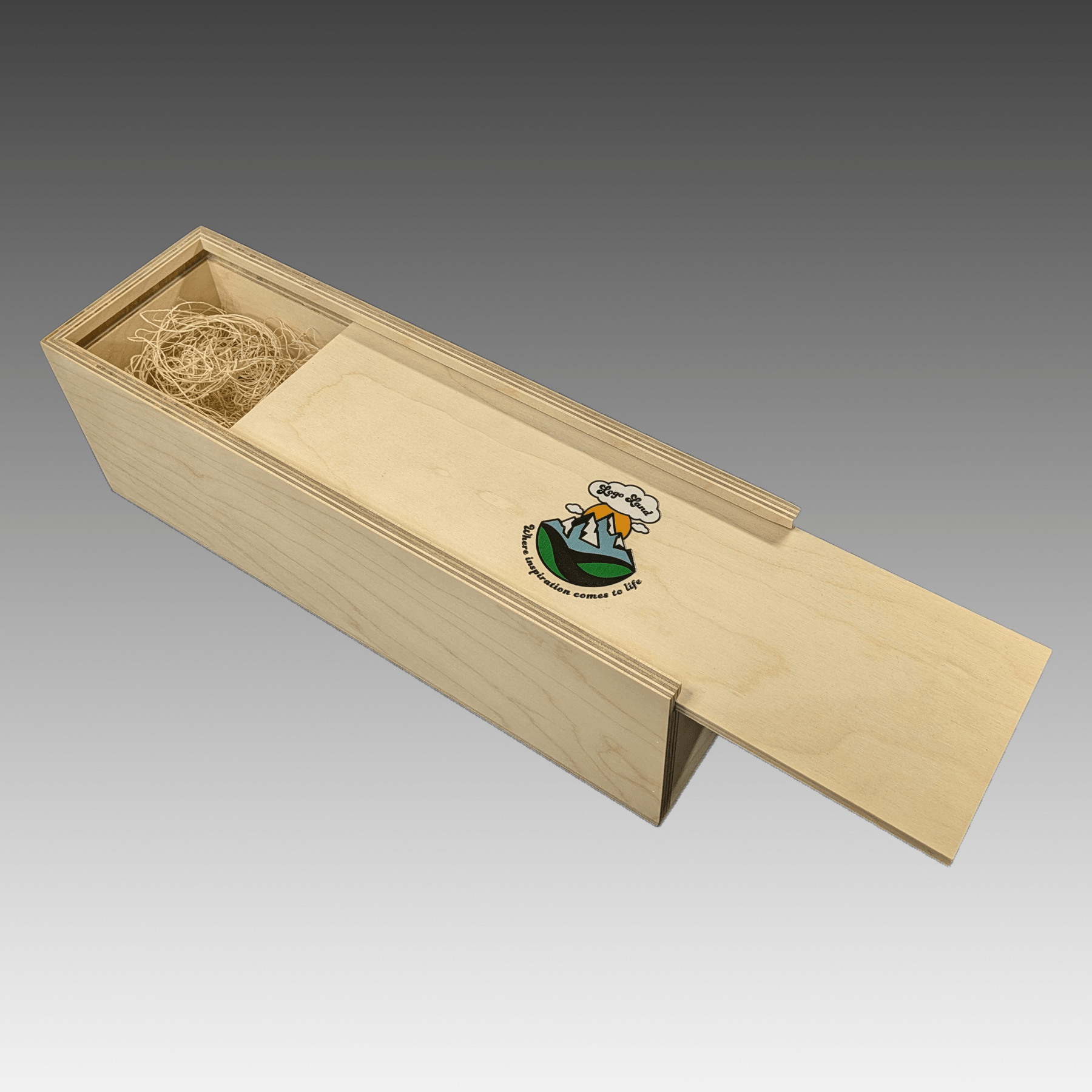 Single Bottle Slide Top Wood Box with Printed Lid