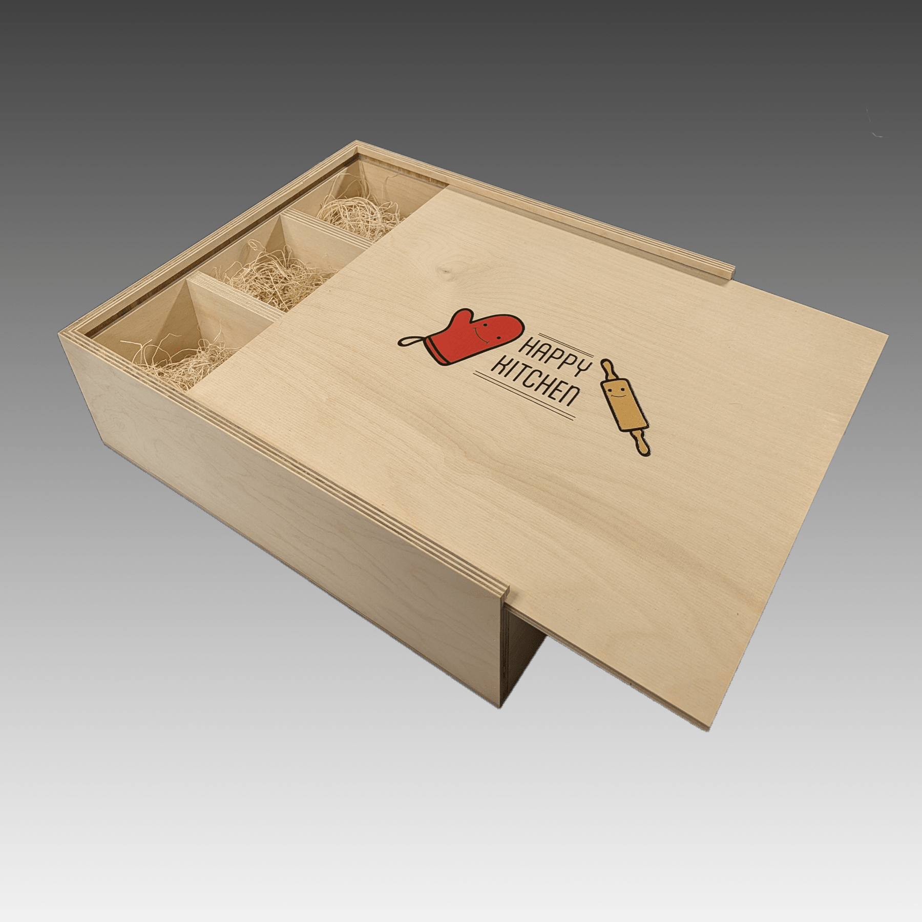 Triple Bottle Slide Top Wood Box with Printed Lid