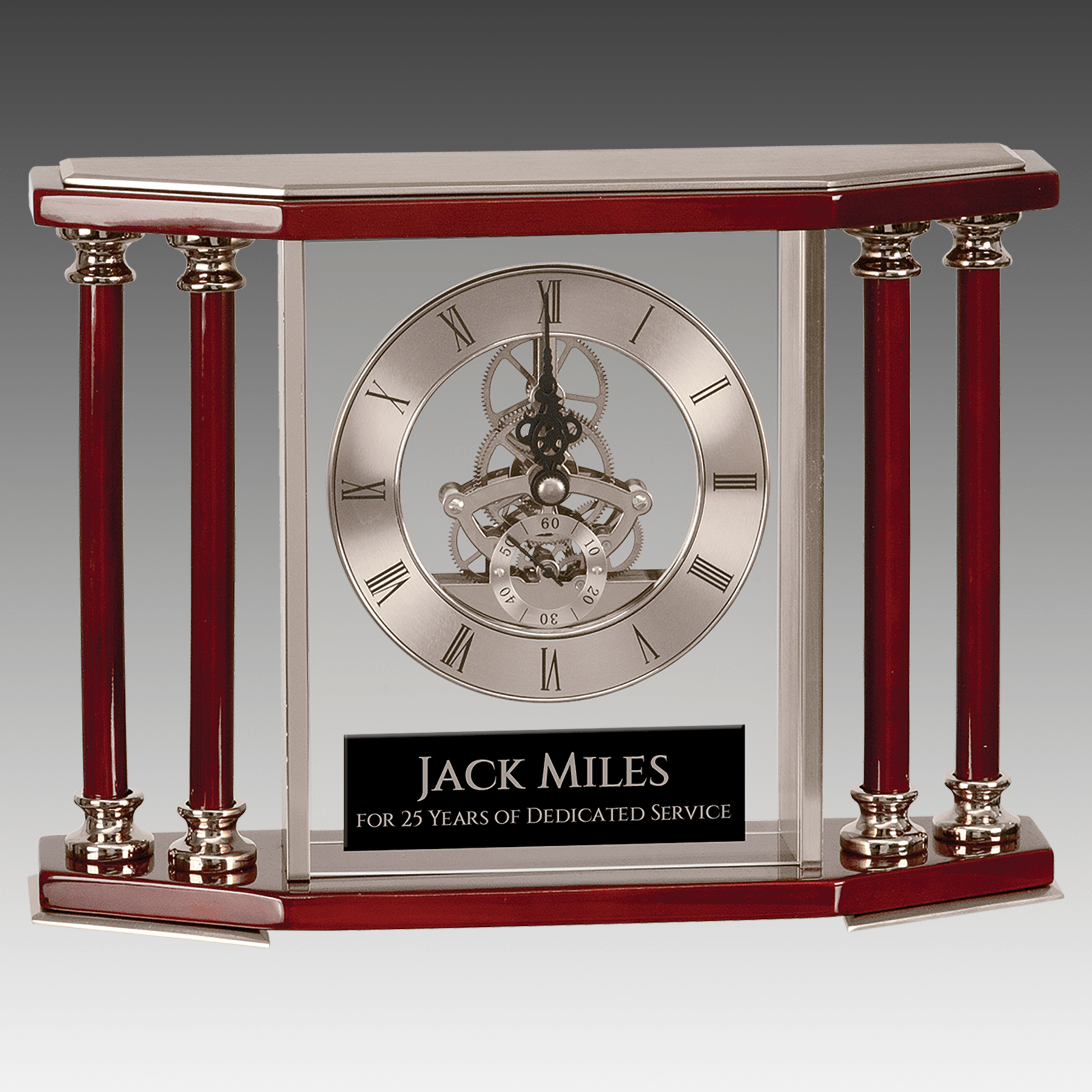 Executive 4-Pillar Silver & Rosewood Piano Finish Clock