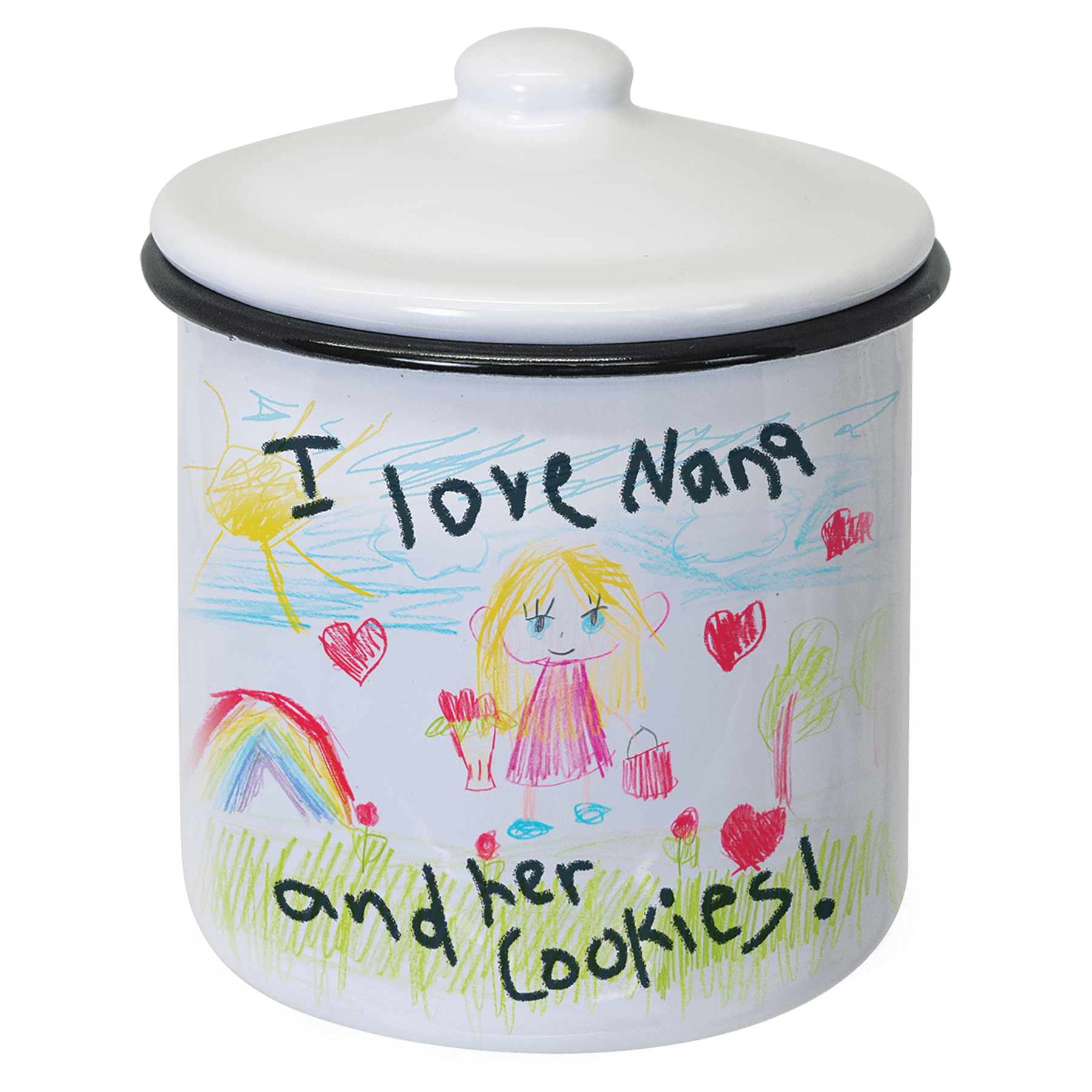 4.15" x 3.1" White/Black Enamel Canister with Lid