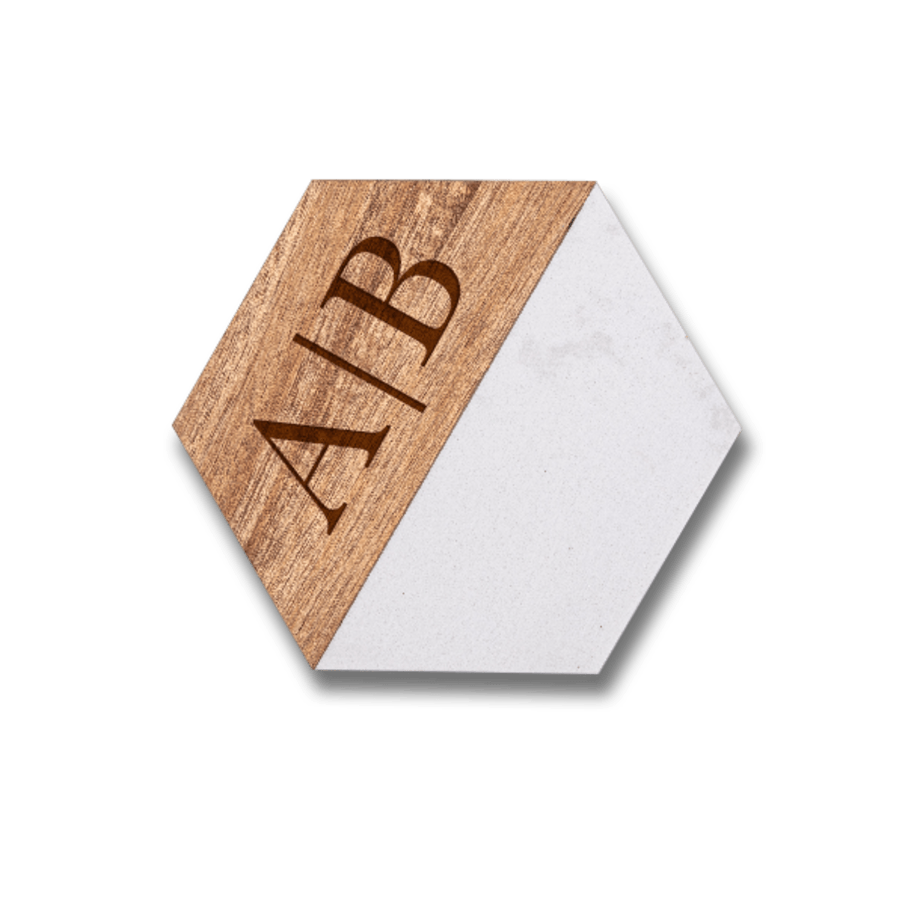 4" Hex Acacia Wood and Marble Coaster