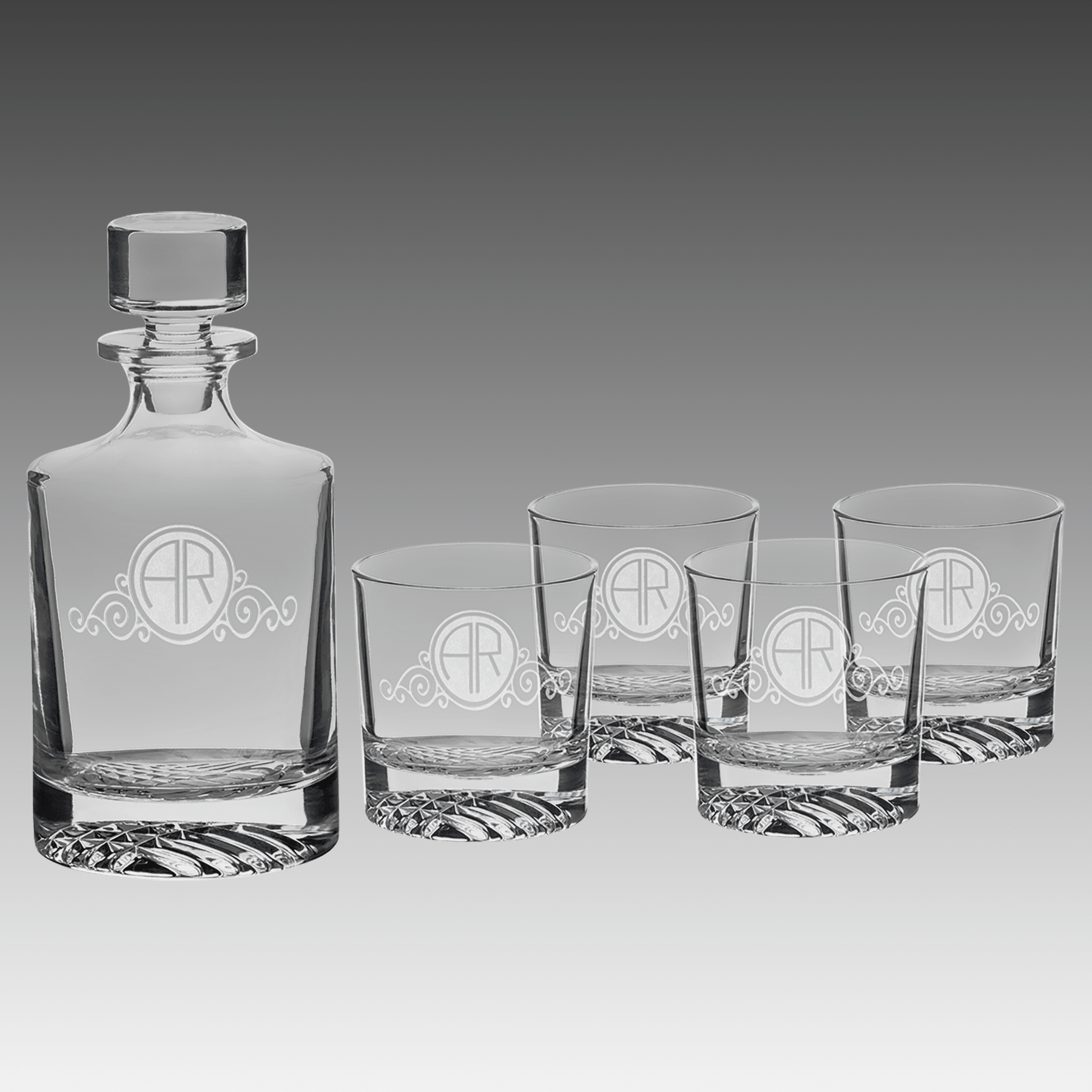 850ml Round Glass Decanter Set w/ Four 9 oz. Glasses