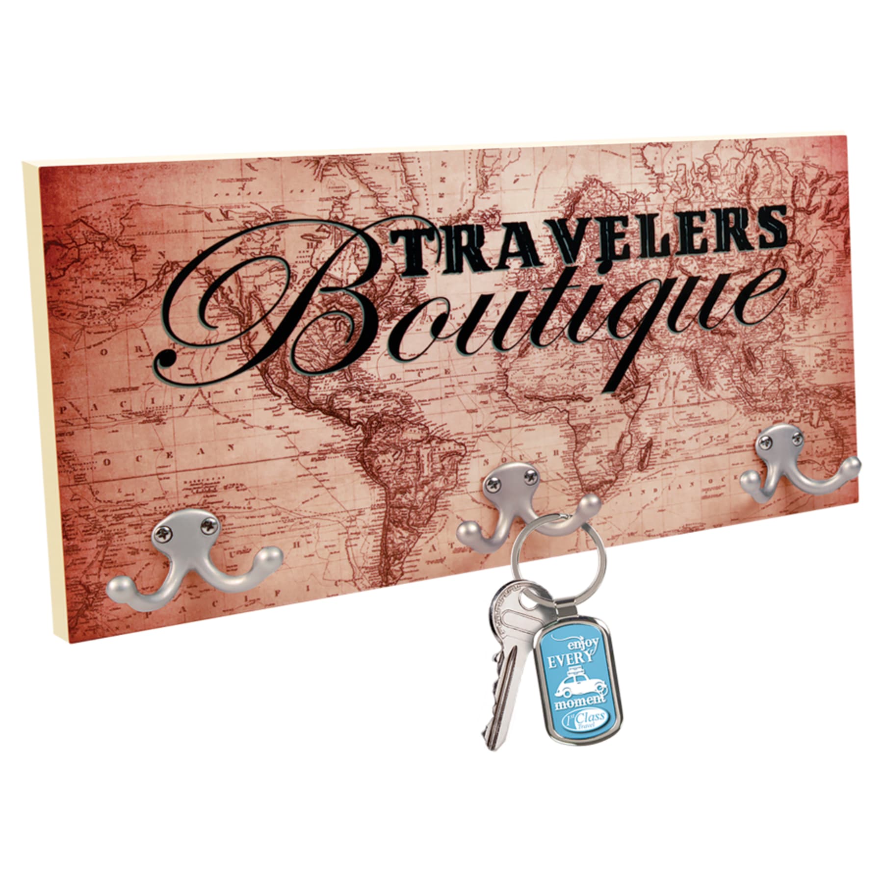 Gloss White Natural Wood Edge Coat Hanger w/ 3 Silver Hooks