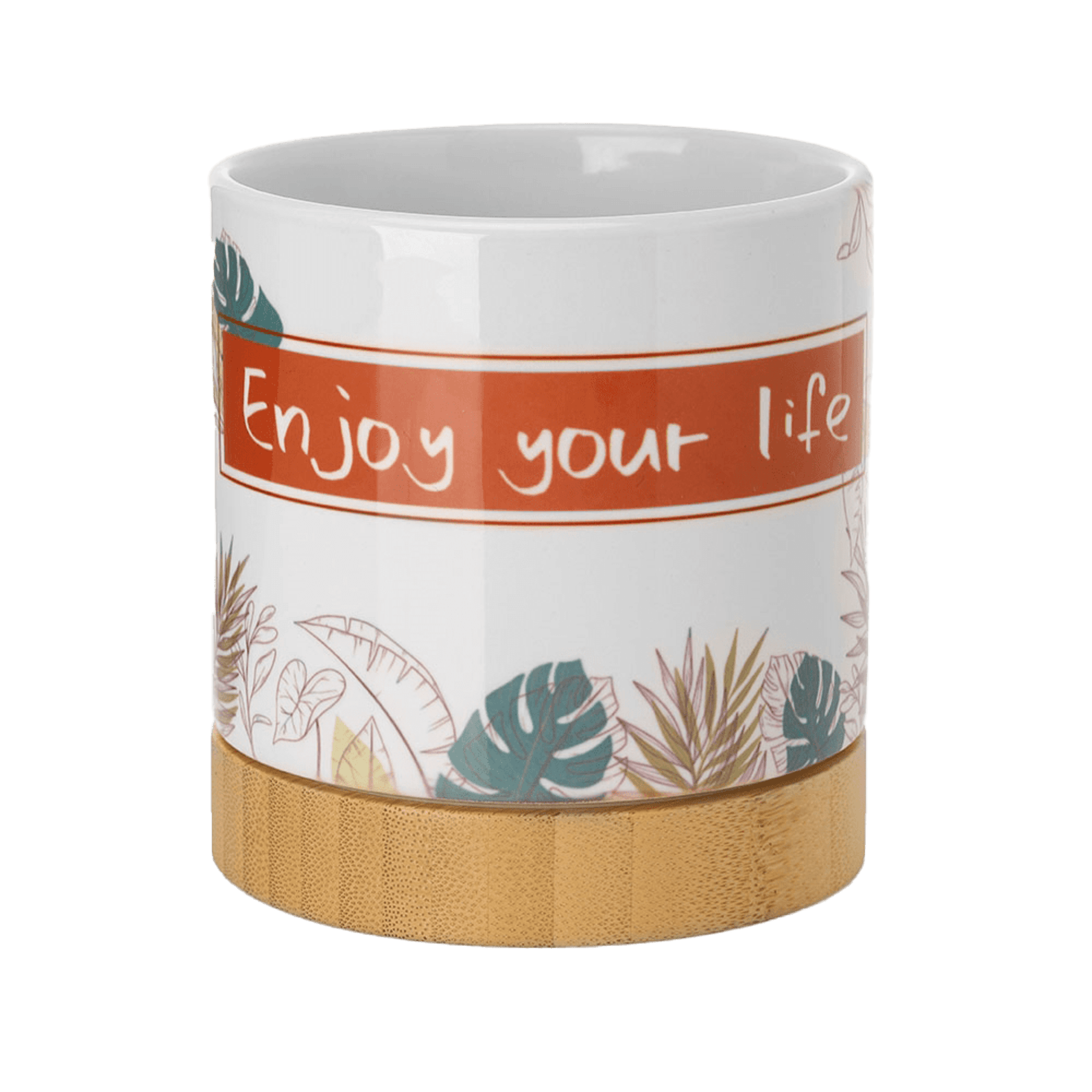 Ceramic Planter with Bamboo Base
