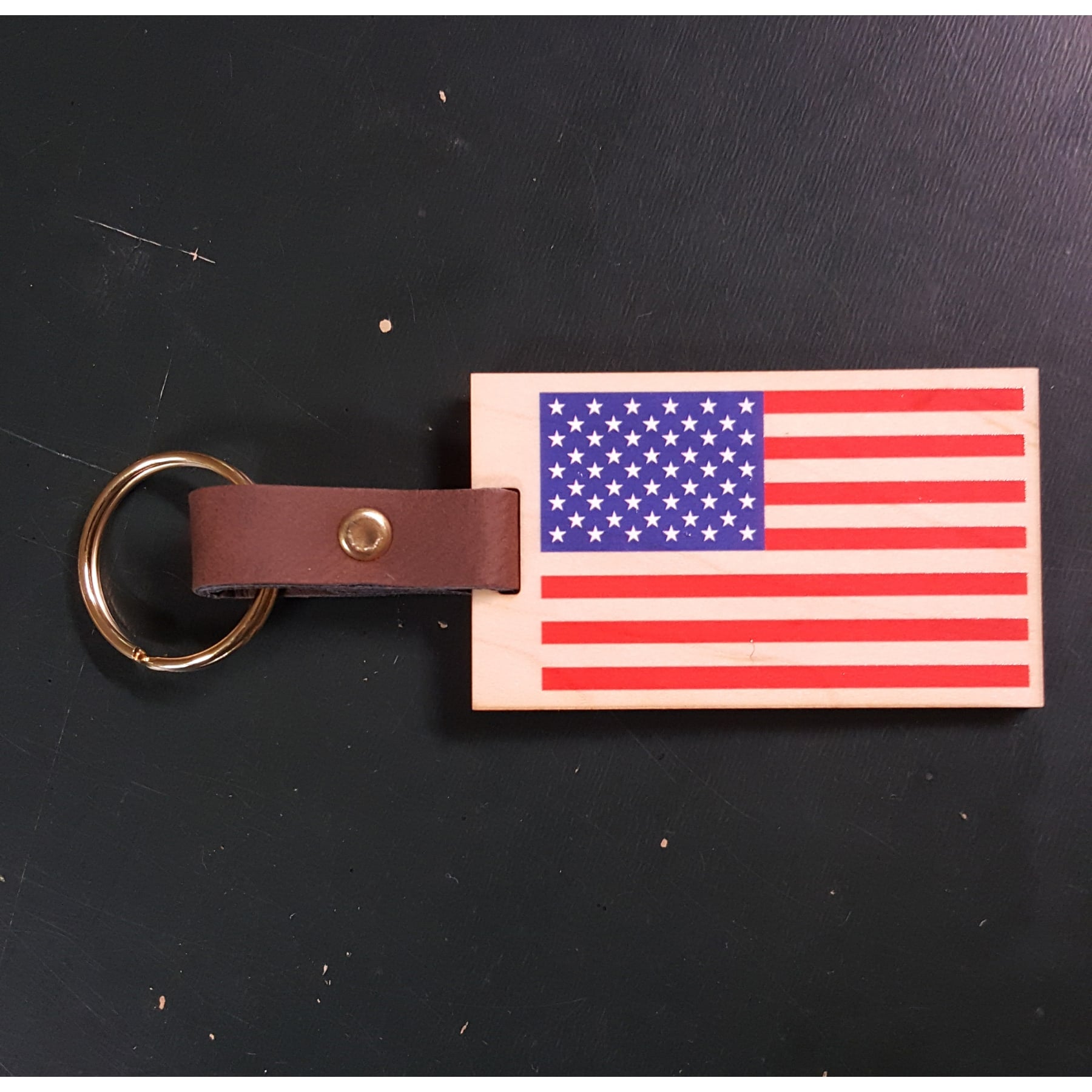 1.75" x 2.95" - American Flag Hardwood Keychains