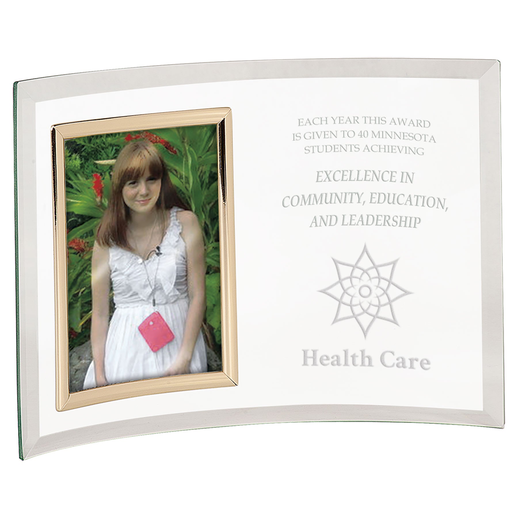 10" x 7" Jade Glass Crescent with 3.5" x 5" Picture Frame