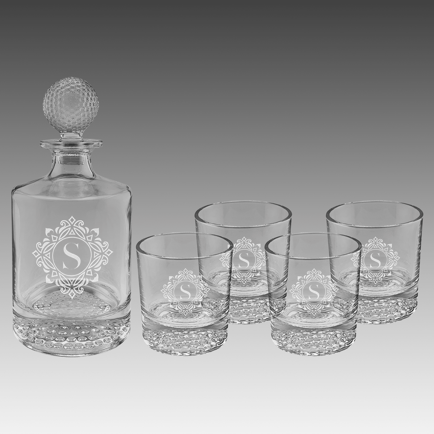 850ml Round Golf Glass Decanter Set w/4 9 oz. Rocks Glasses