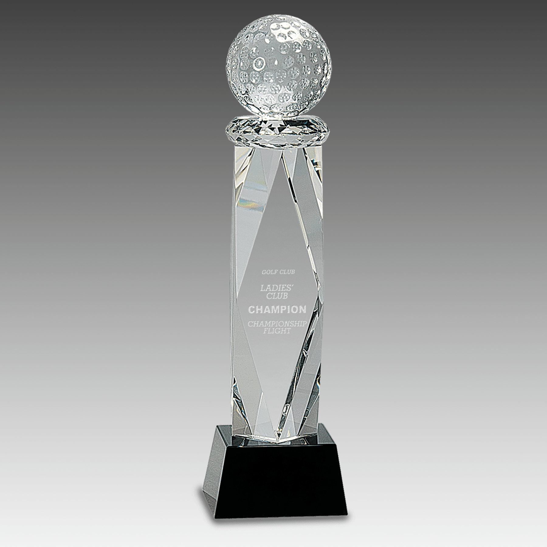 10.75" Clear Crystal Golf Ball on Facet Column w/Black Base