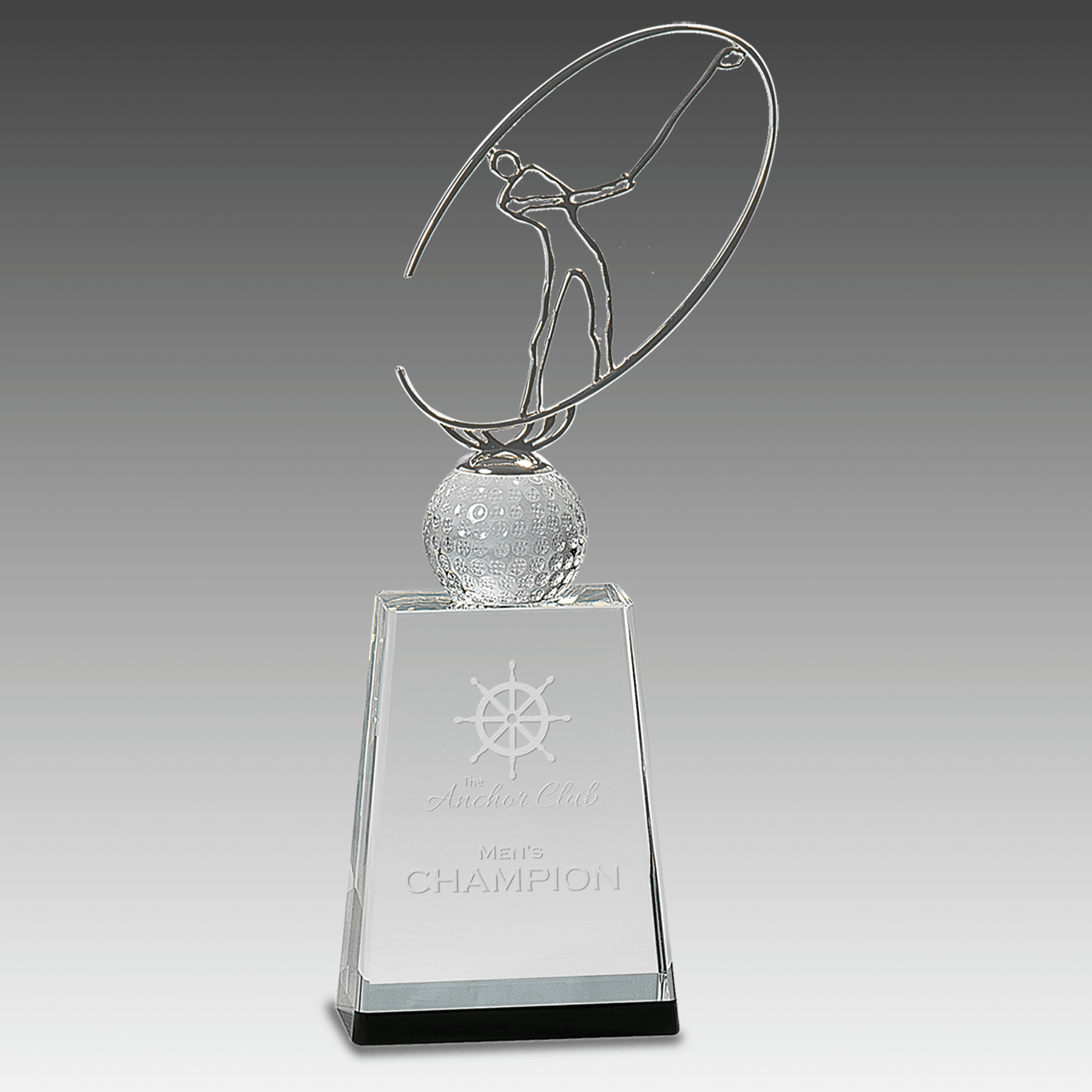 12" Clear/Black Crystal Golf Award Metal Oval Figure