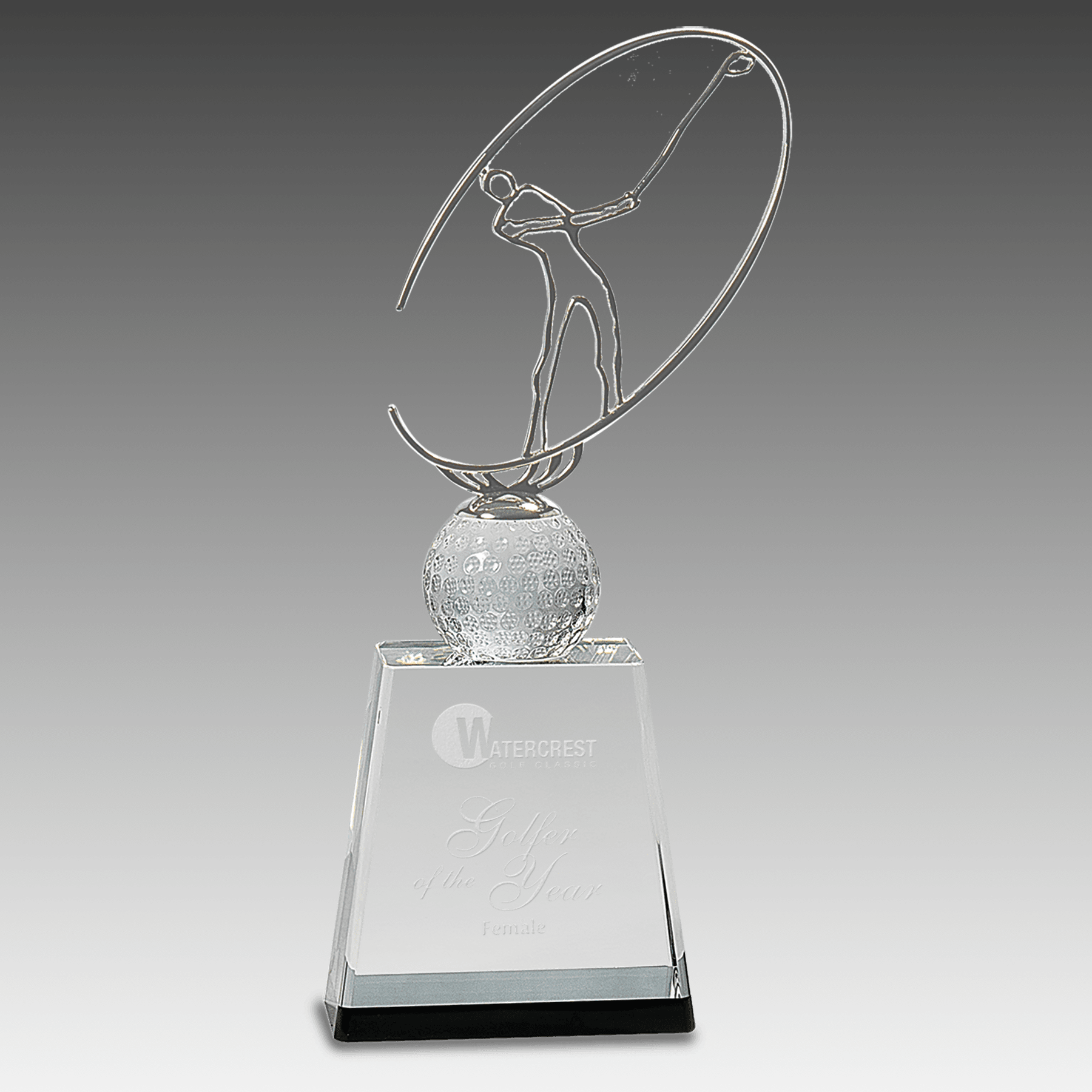 11" Clear/Black Crystal Golf Award Metal Oval Figure