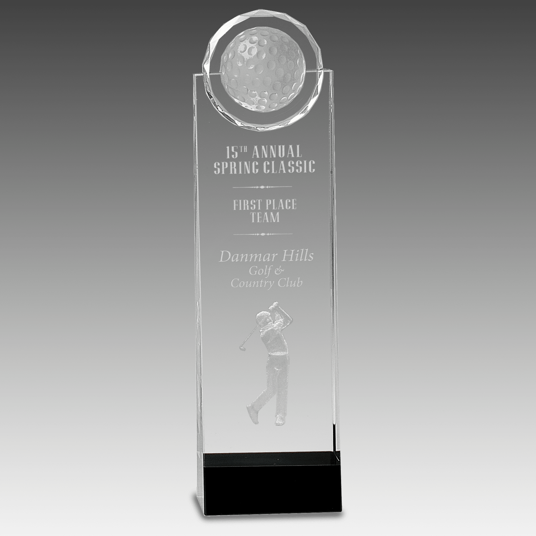 11.25" Clear/Black Crystal Standup with 3D Golfer