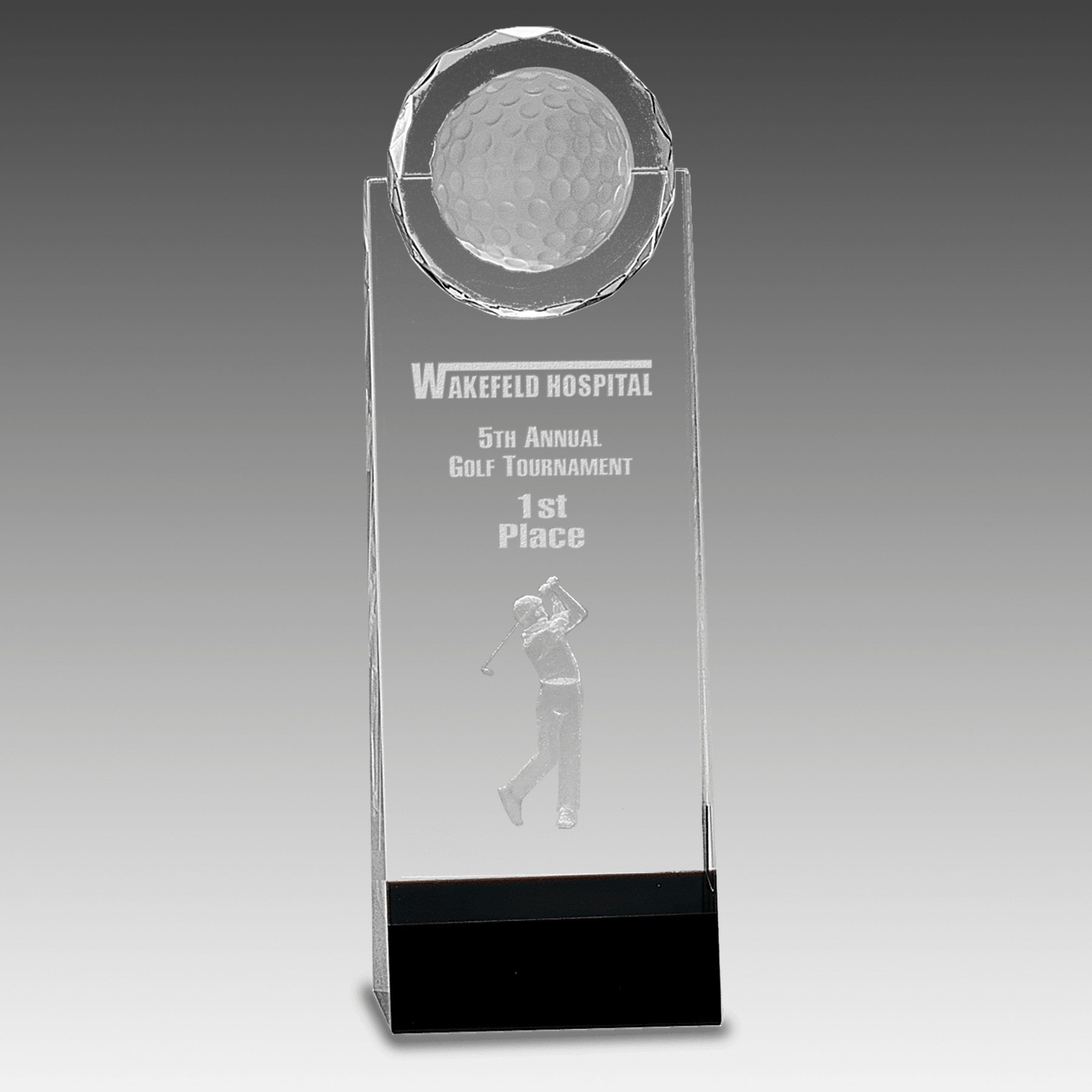 9.5" Clear/Black Crystal Standup with 3D Golfer