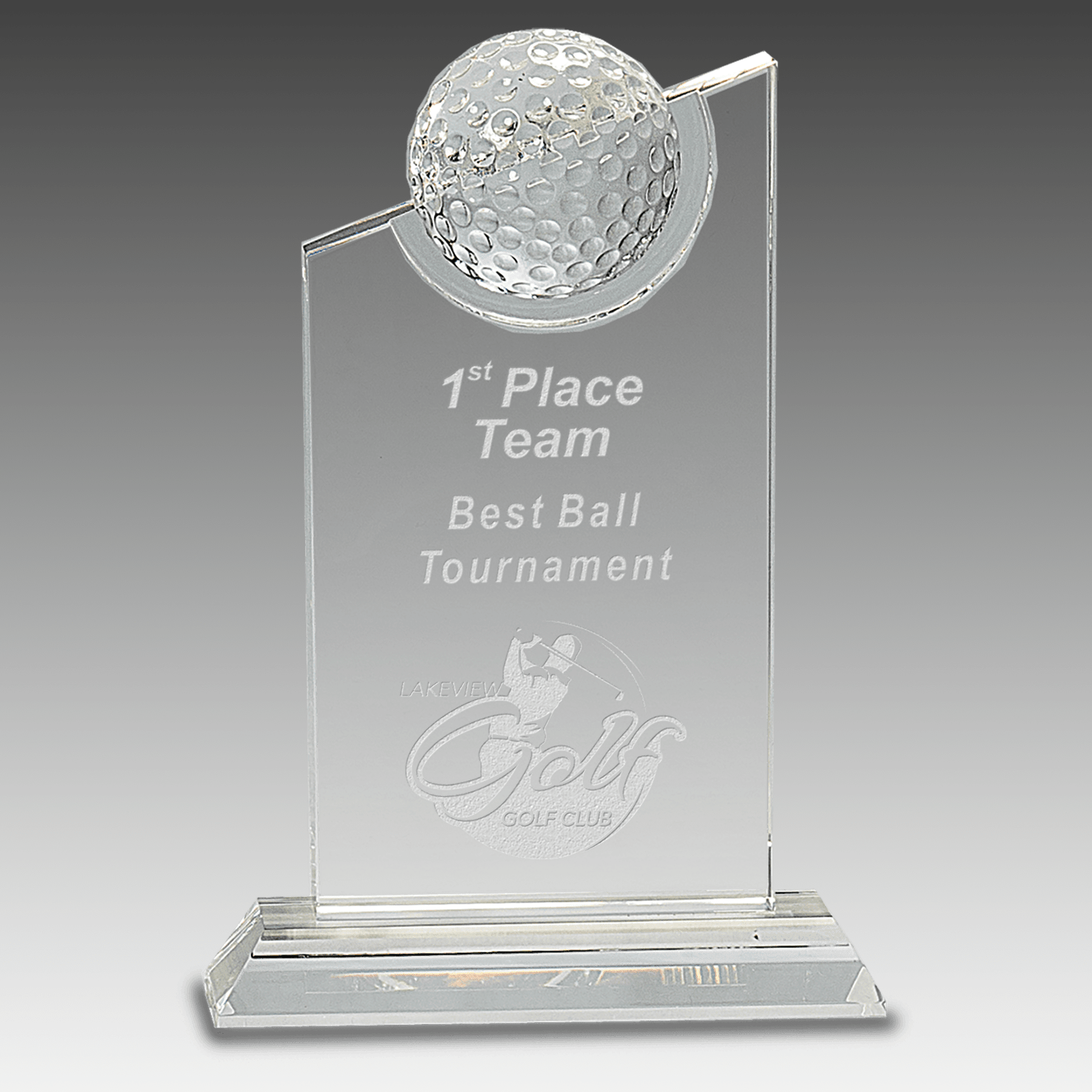 8" Clear Crystal with Inset Crystal Golf Ball on Clear Base