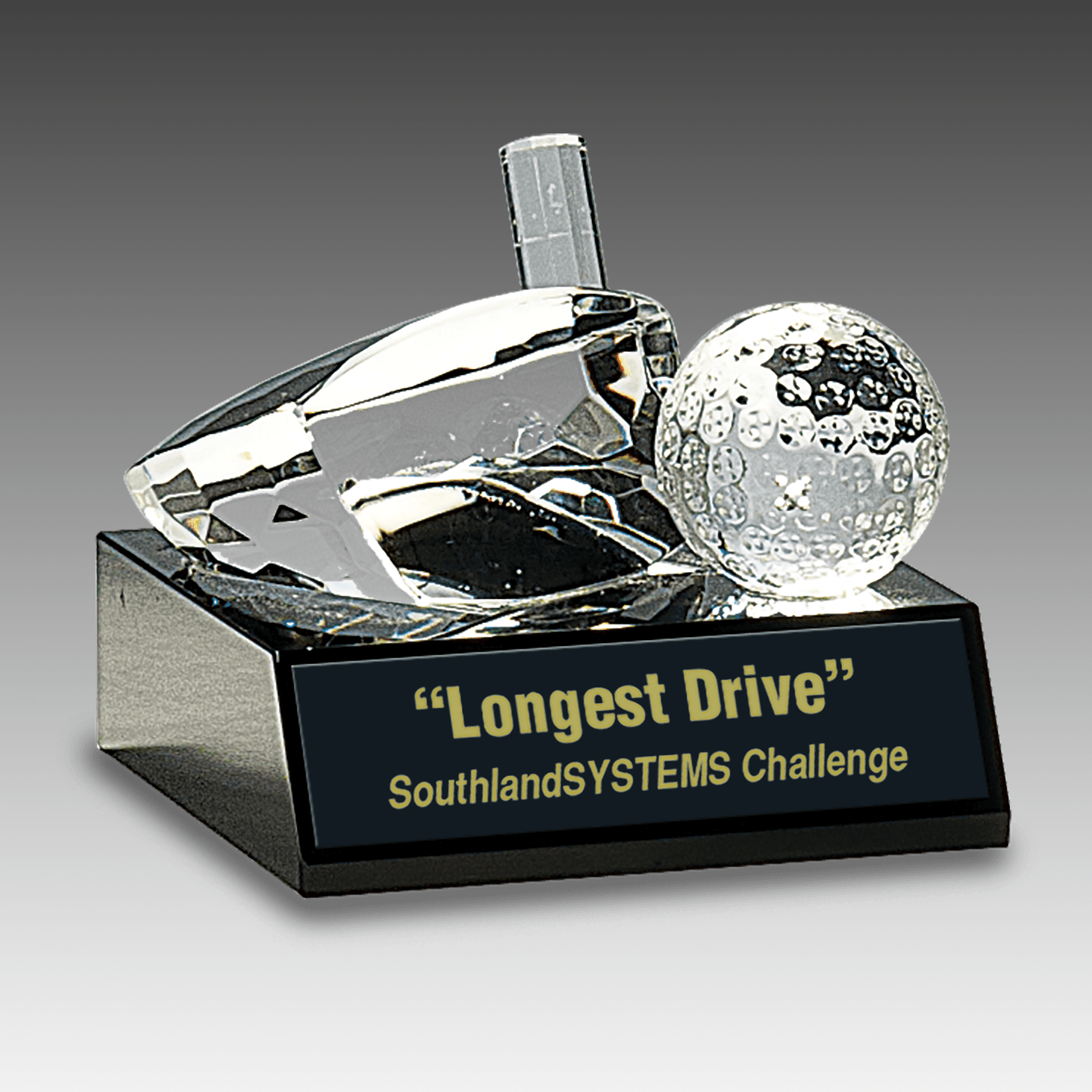 3" Clear Crystal Golf Ball & Club on Black Pedestal Base