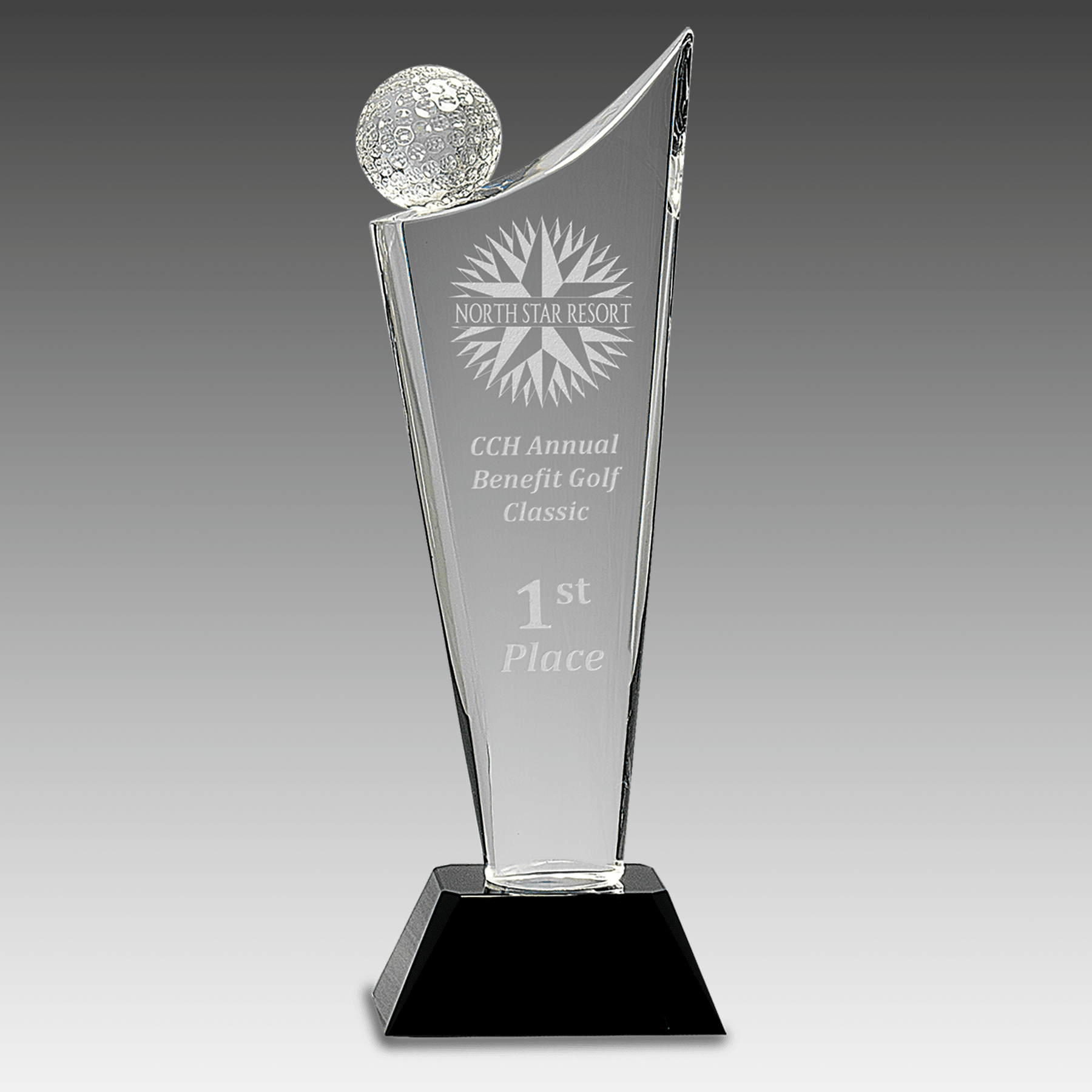 10.75" Clear Crystal Golf Wave on Black Pedestal Base