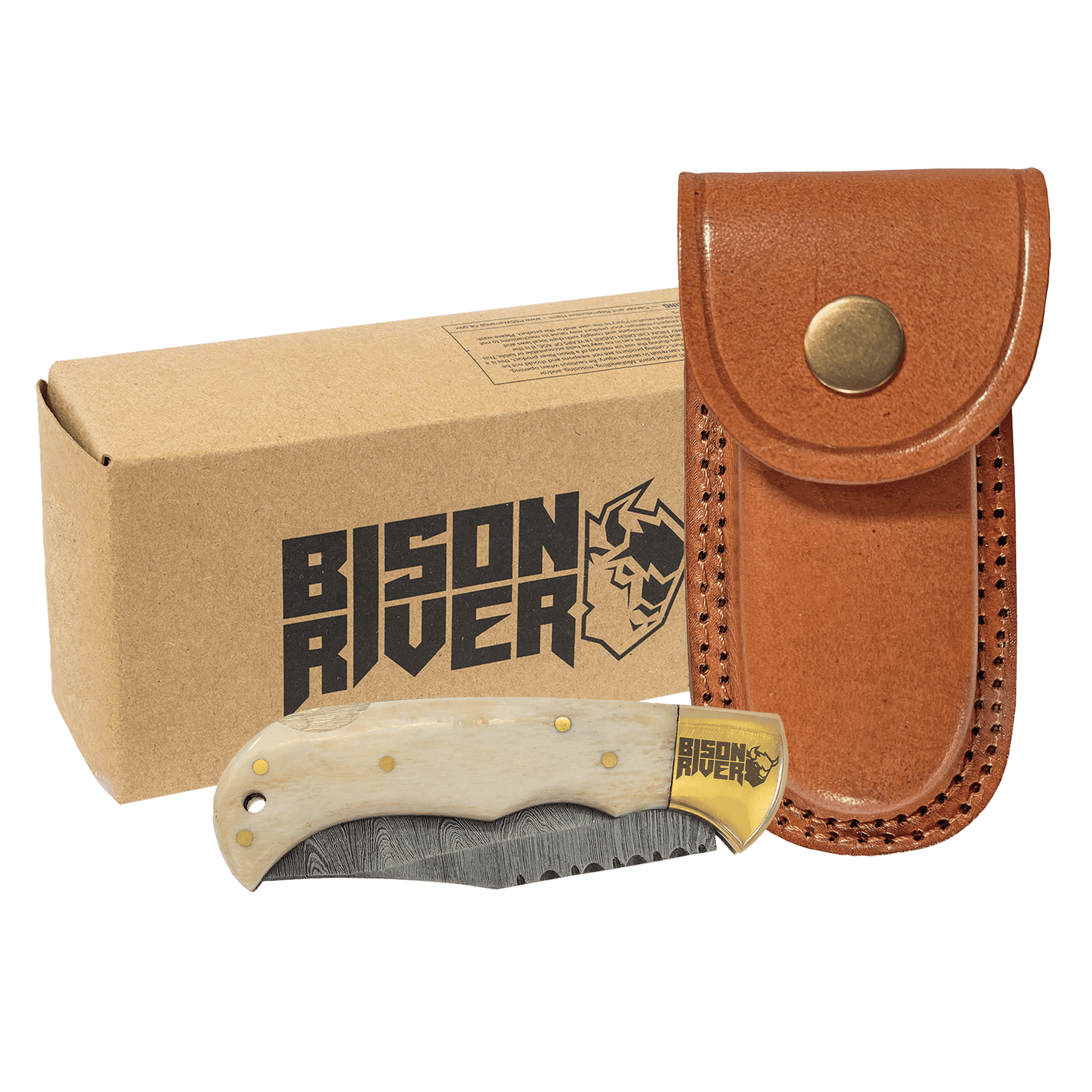Damascus Steel Folding Knife & Sheath - KNF06