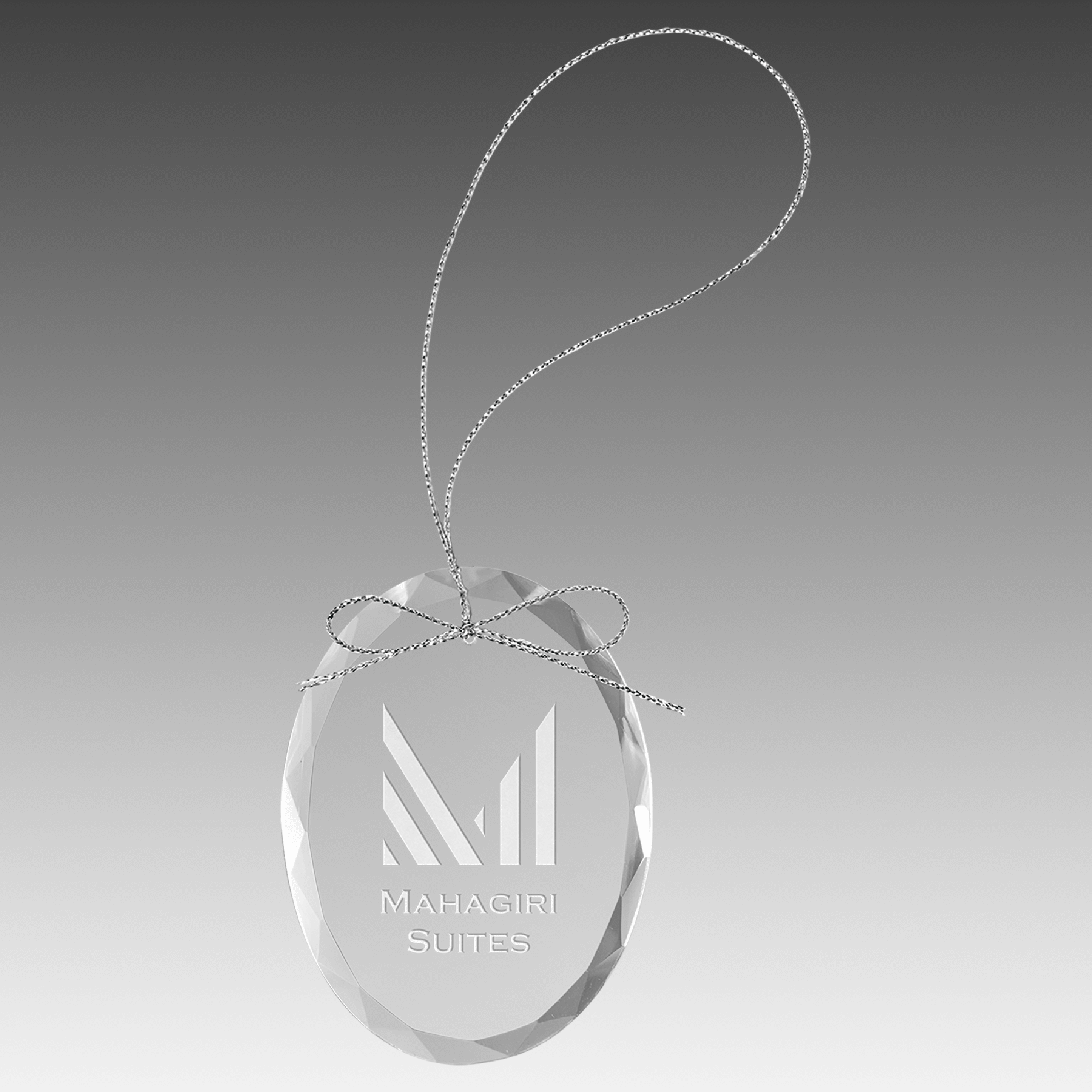 3.25" Clear Oval Glass Ornament with Silver String