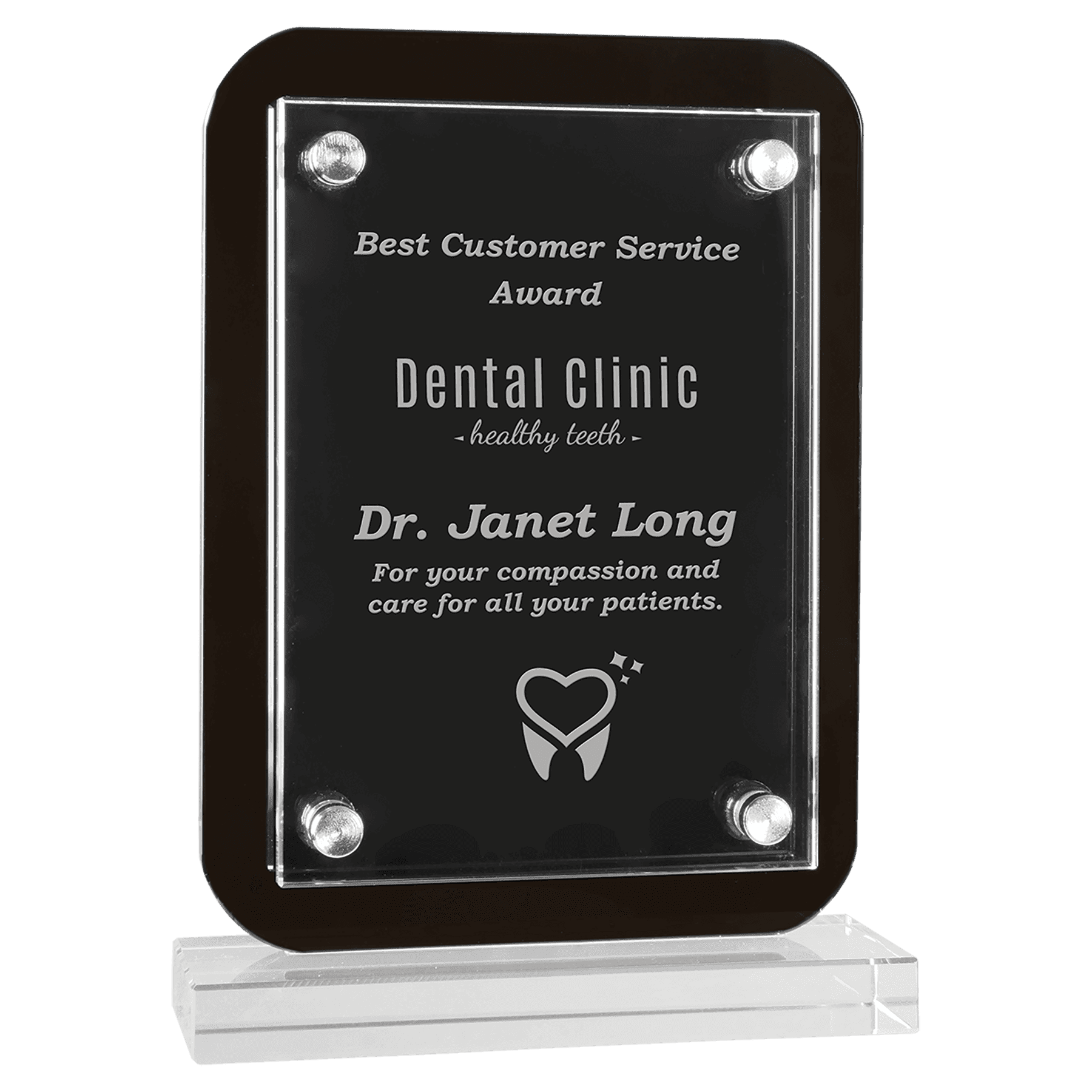 5.5" x 7.75" Black Floating Glass Standup Plaque