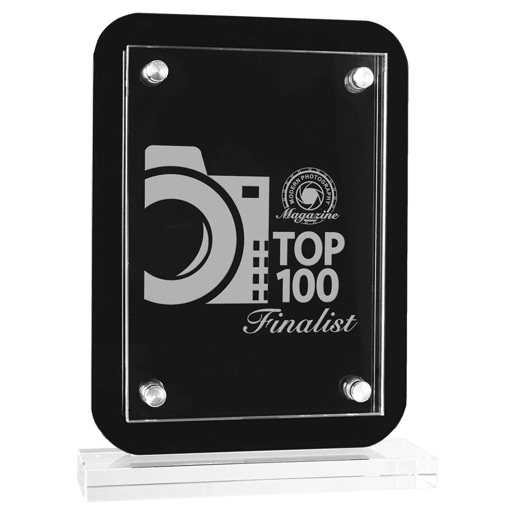 6.5" x 8.75" Black Floating Glass Standup Plaque