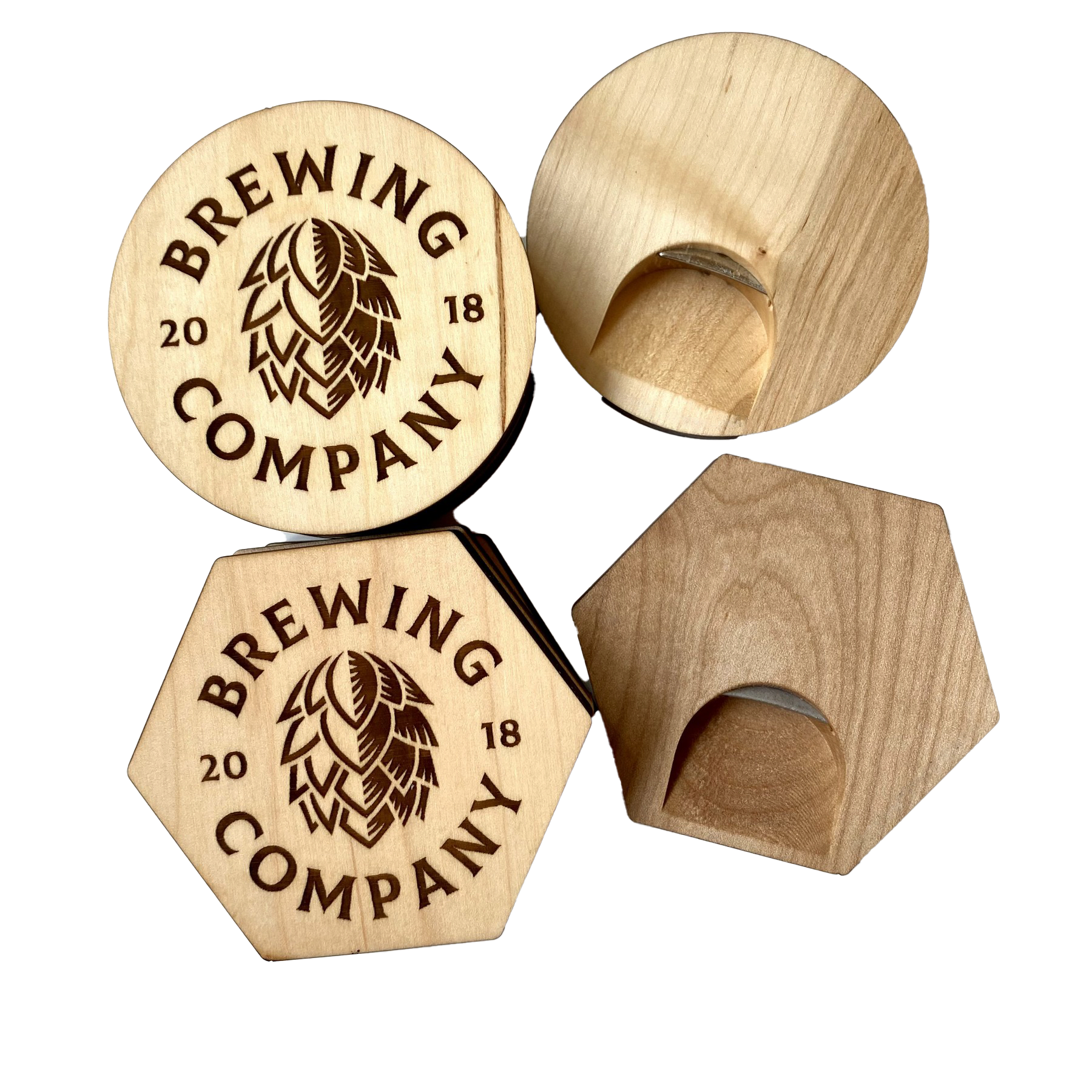 3.5" - Round Wood Bottle Opener Coaster
