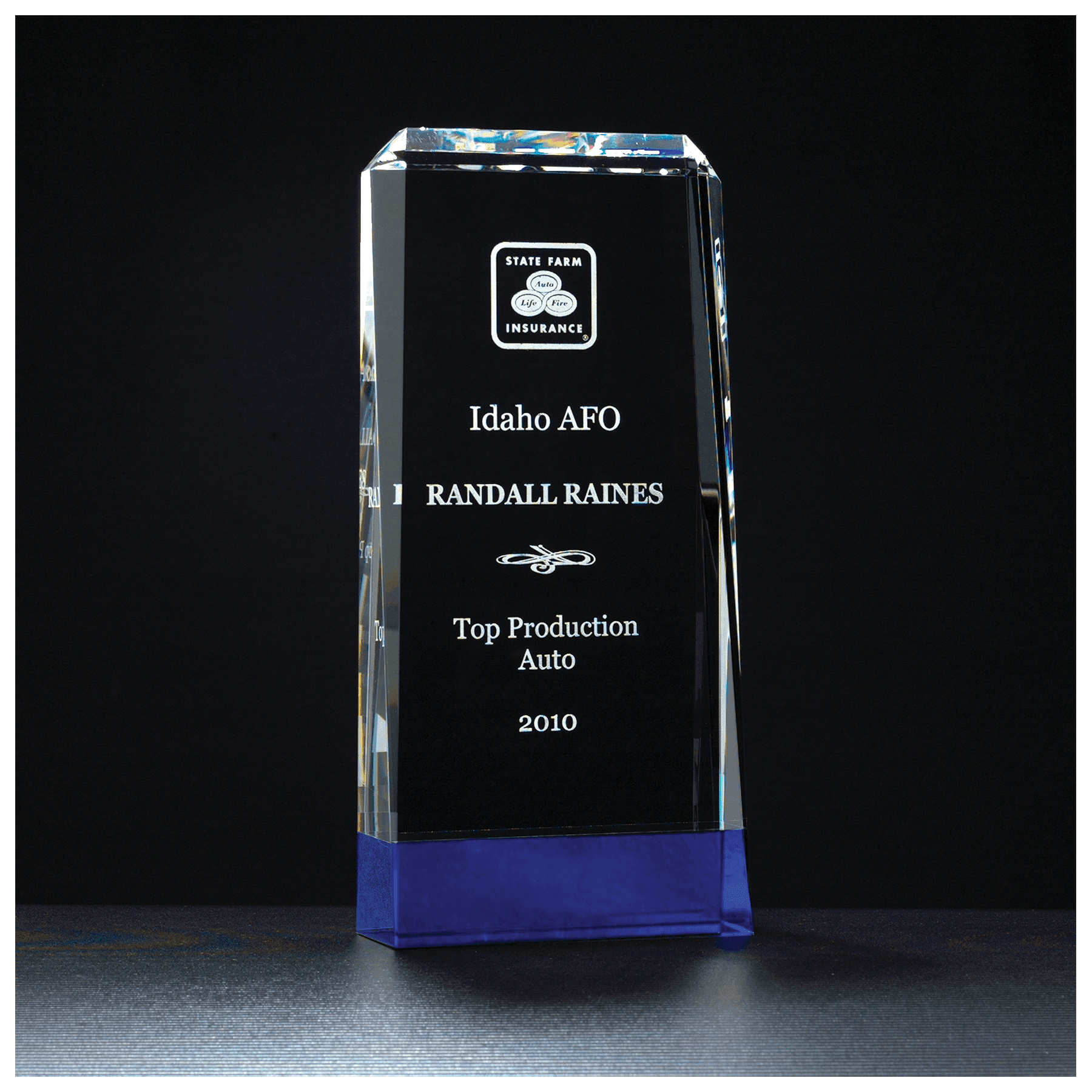 4.4" x 9.75" Clear Crystal with Cobalt Blue Crystal Base