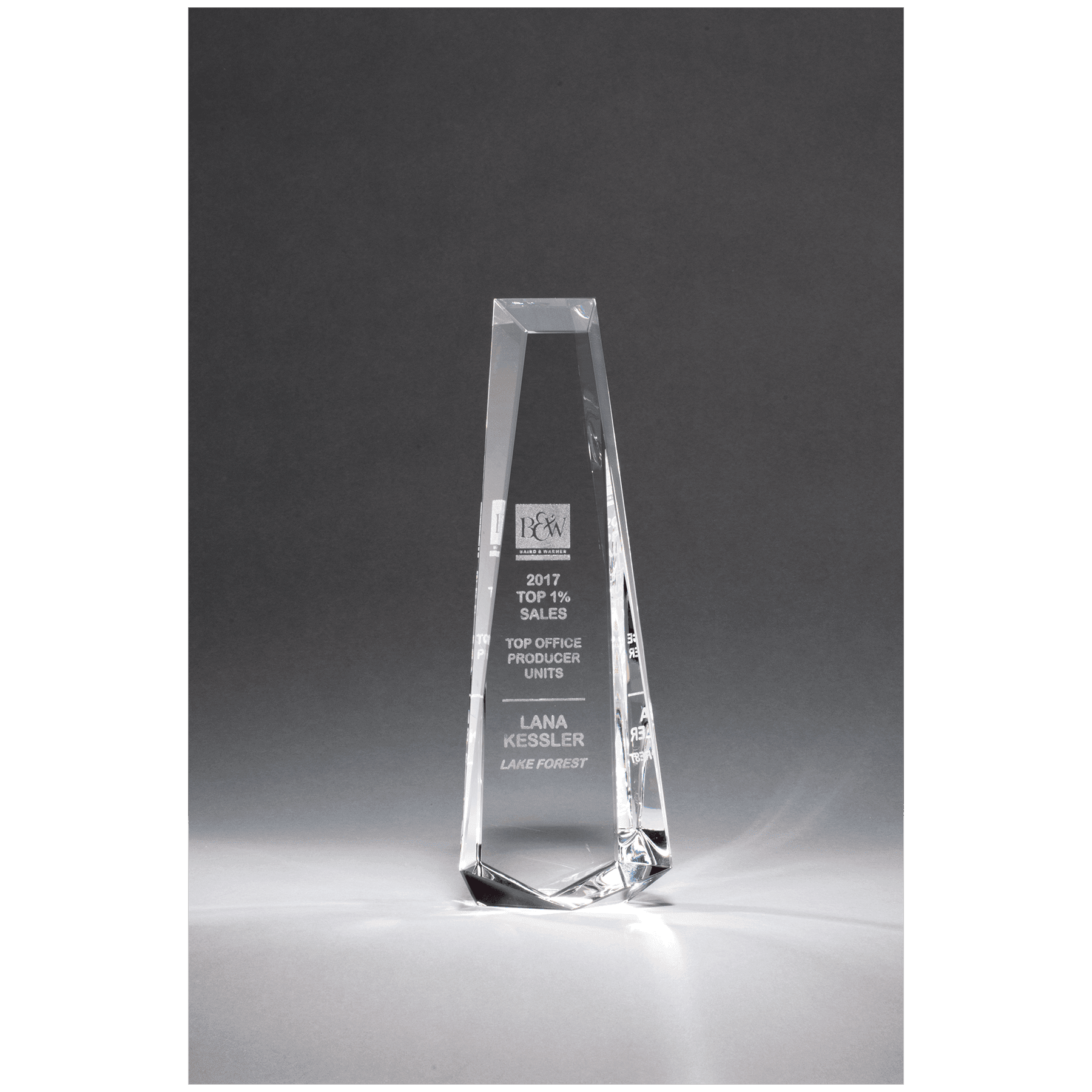 5.1" x 11" x 2" (tapered) Crystal Obelisk