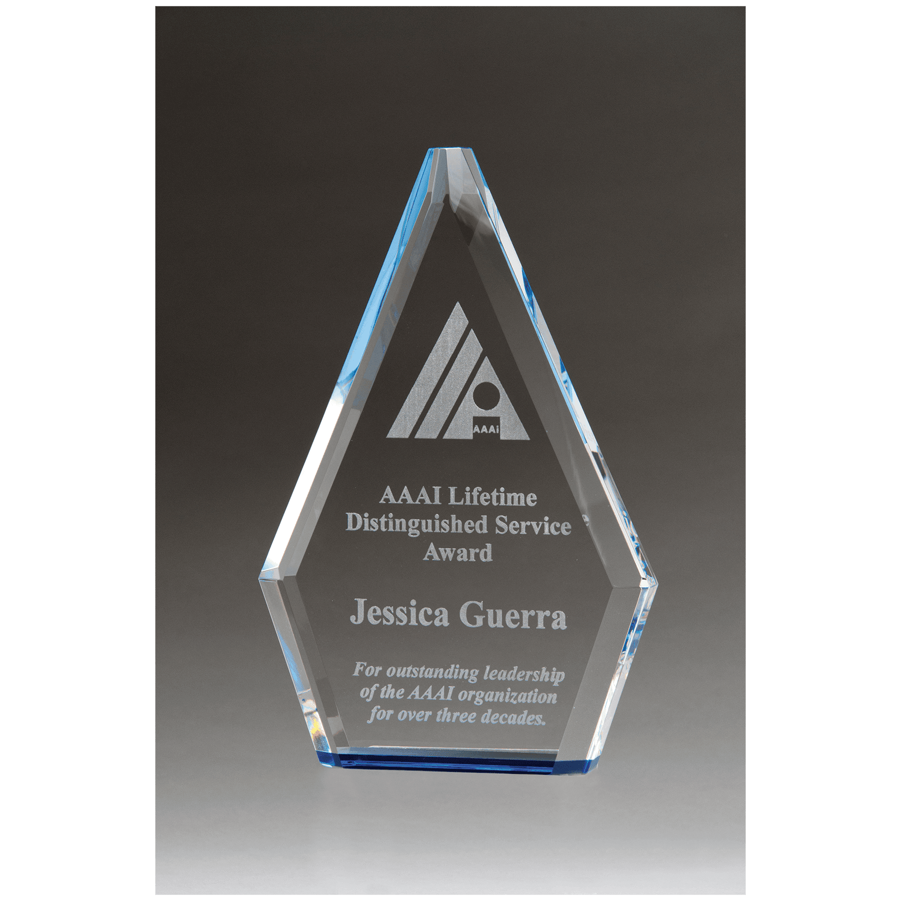 Flame Clear Crystal Award w/Blue Accented Bottom