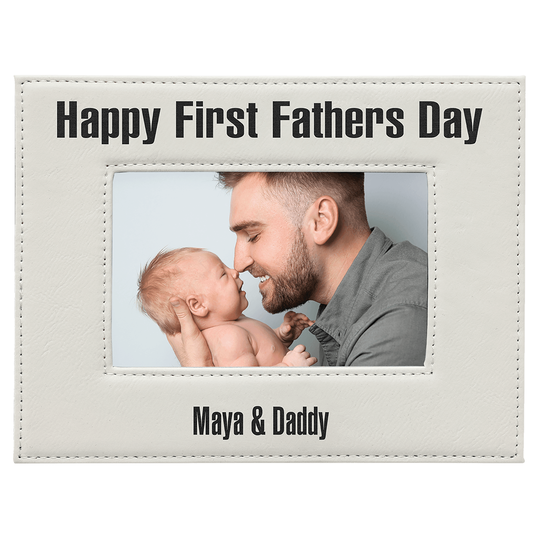 4" x 6" White/Black Leatherette Photo Frame