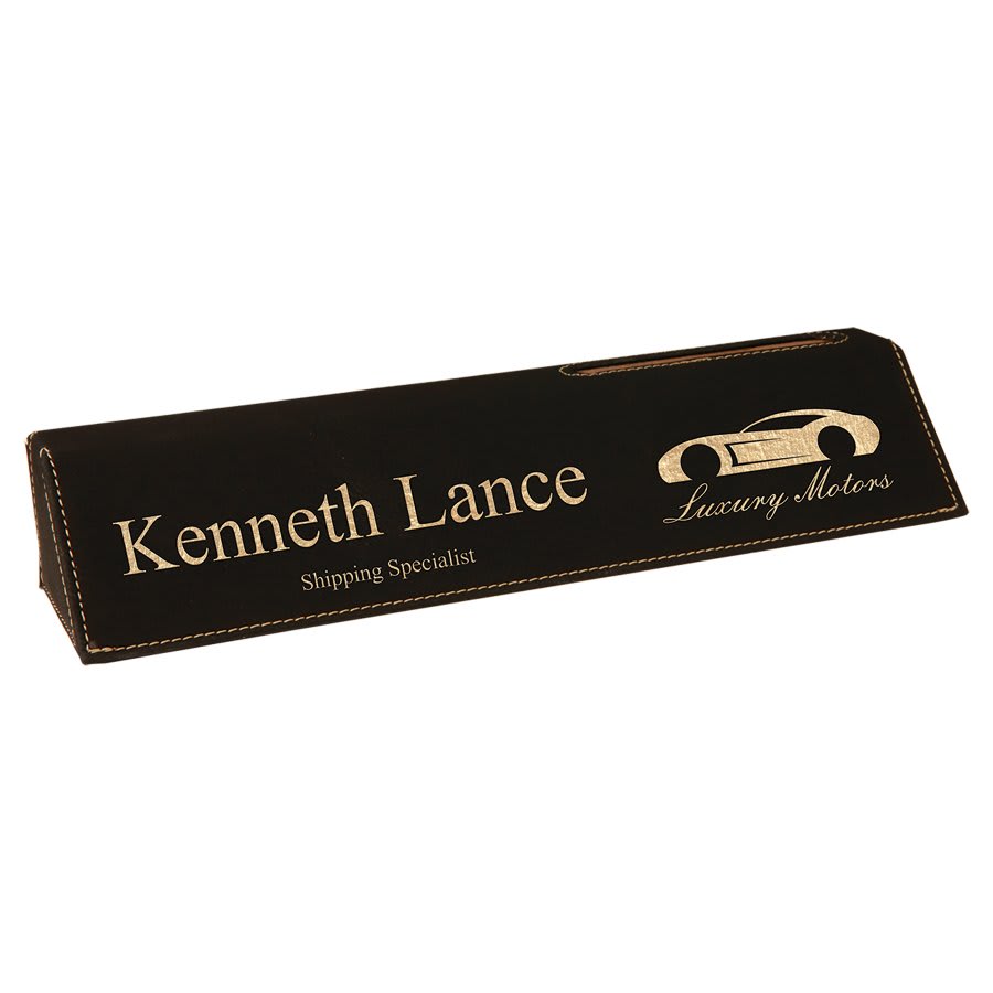 10.5" Black/Gold Laserable Leatherette Desk Wedge w/Slot