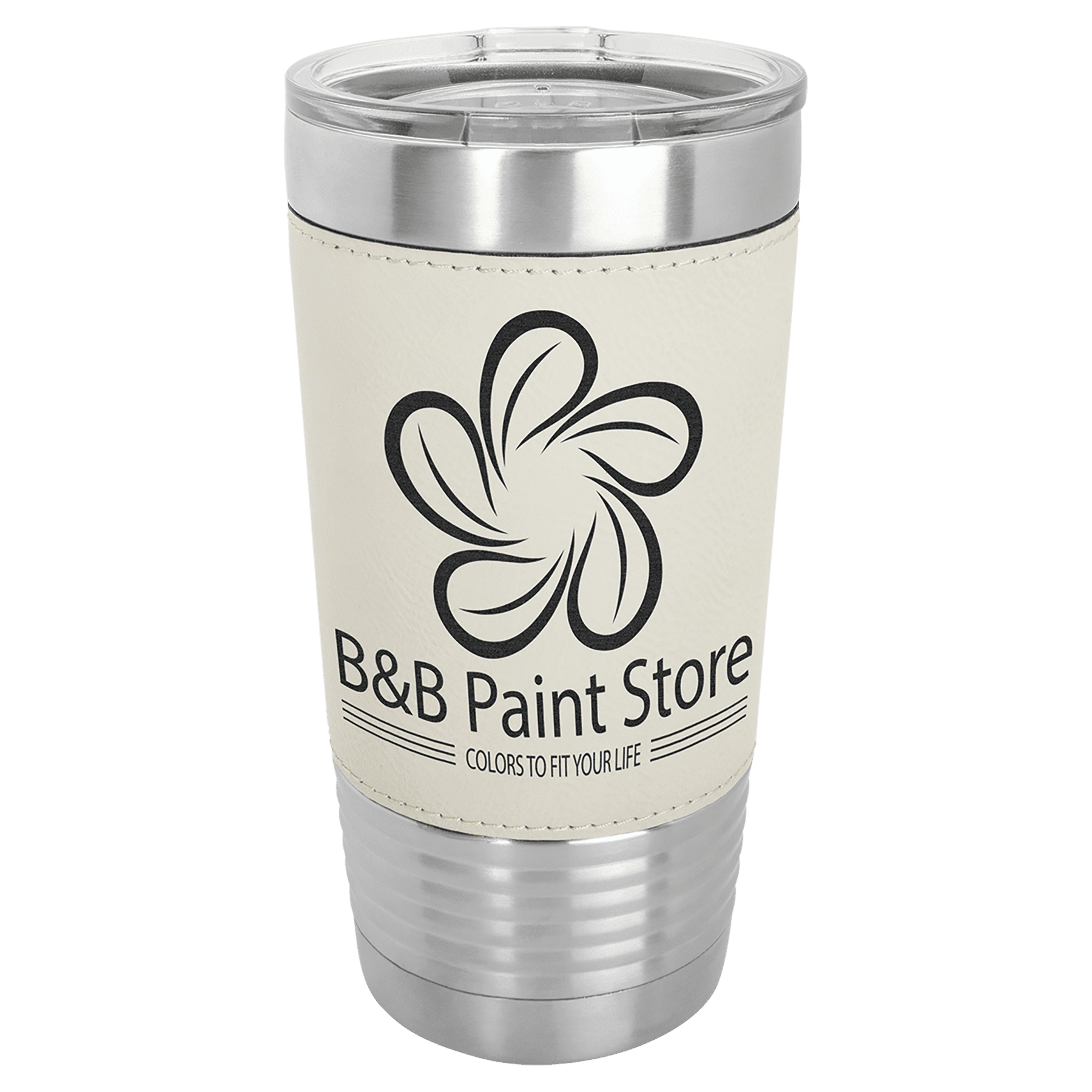 PC 20 oz. White/Black Laserable Leatherette Tumbler